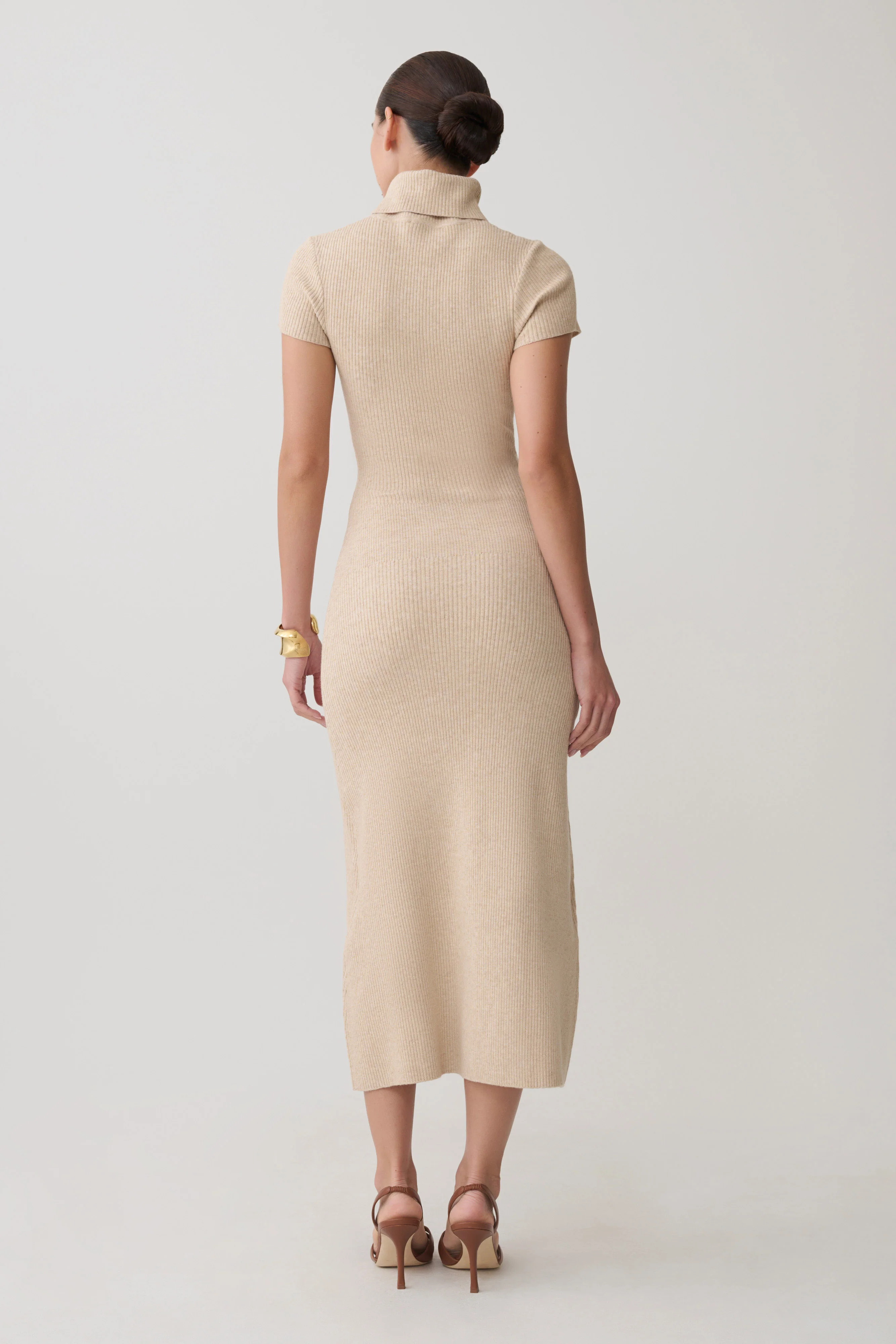 Goldie High Neck Knit Midi Dress - Camel