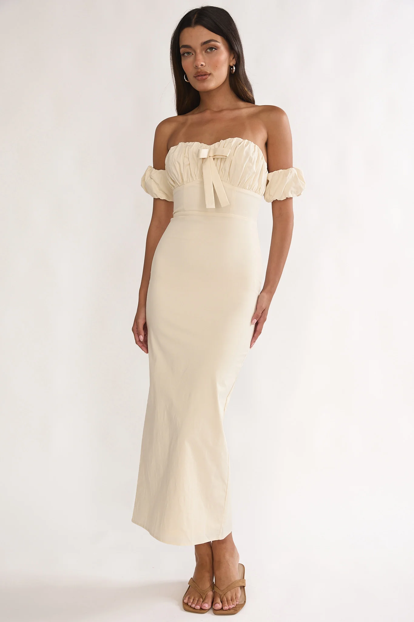 Maelis Off-Shoulder Puff Sleeve Maxi Dress Vanilla