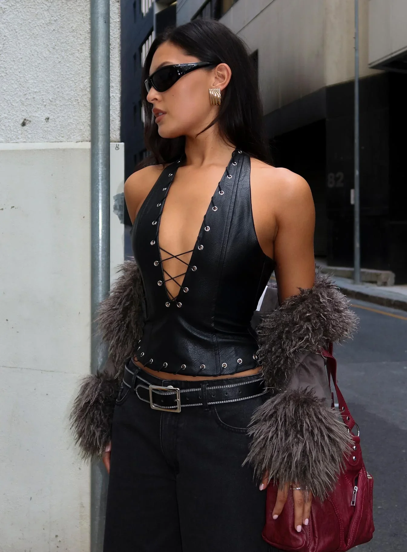 Captivated Faux Leather Halter Top Black