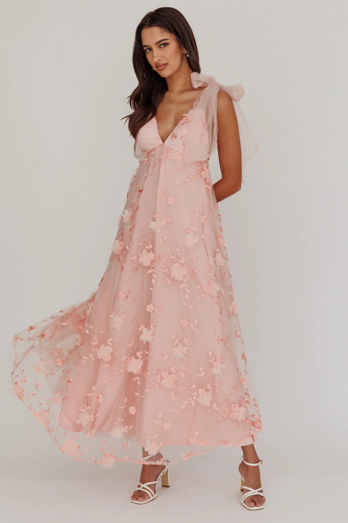 Chantilly Tied Shoulder Maxi Dress Blush