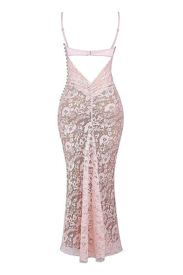 rose pink lace godet gown - luluinthesky