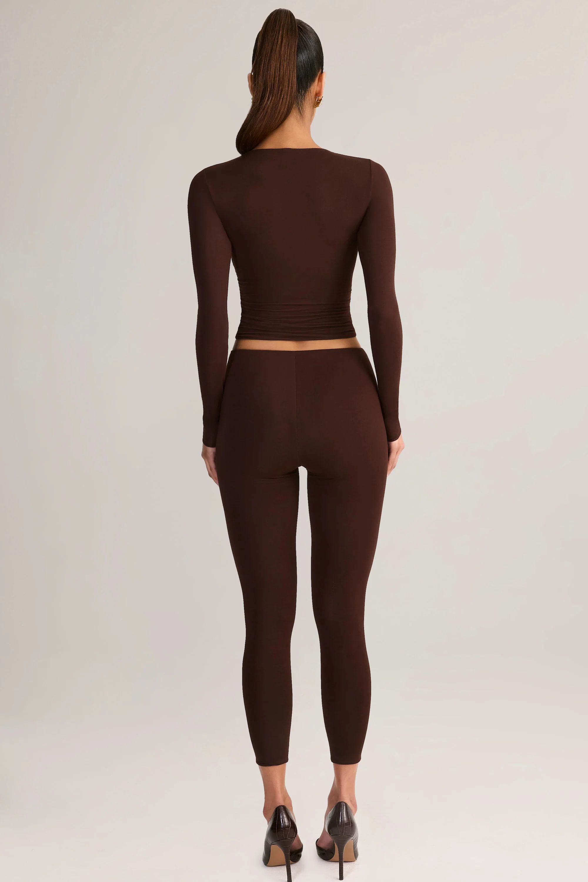 Modal Mid-Rise Cropped Leggings in Chocolate Brown