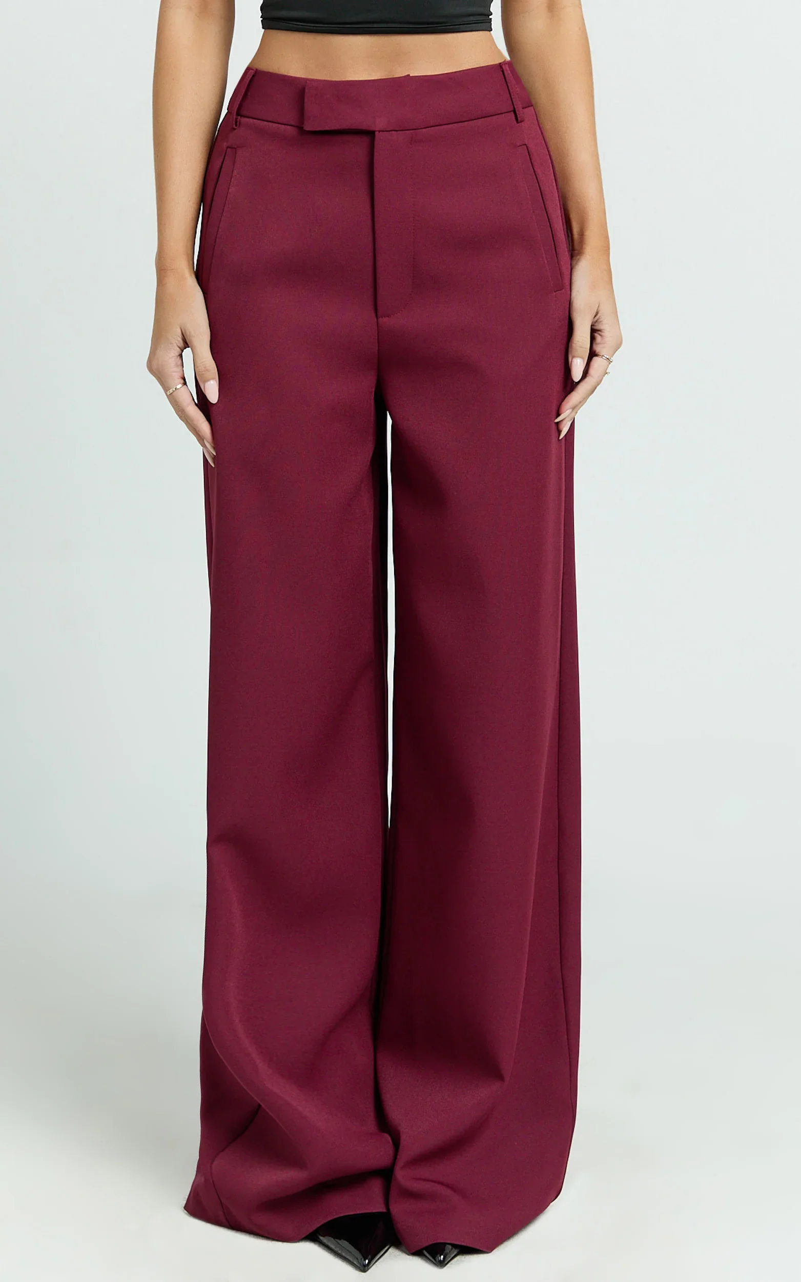 Selena Pants - High Waisted Wide Leg Tailored Pants in Wine