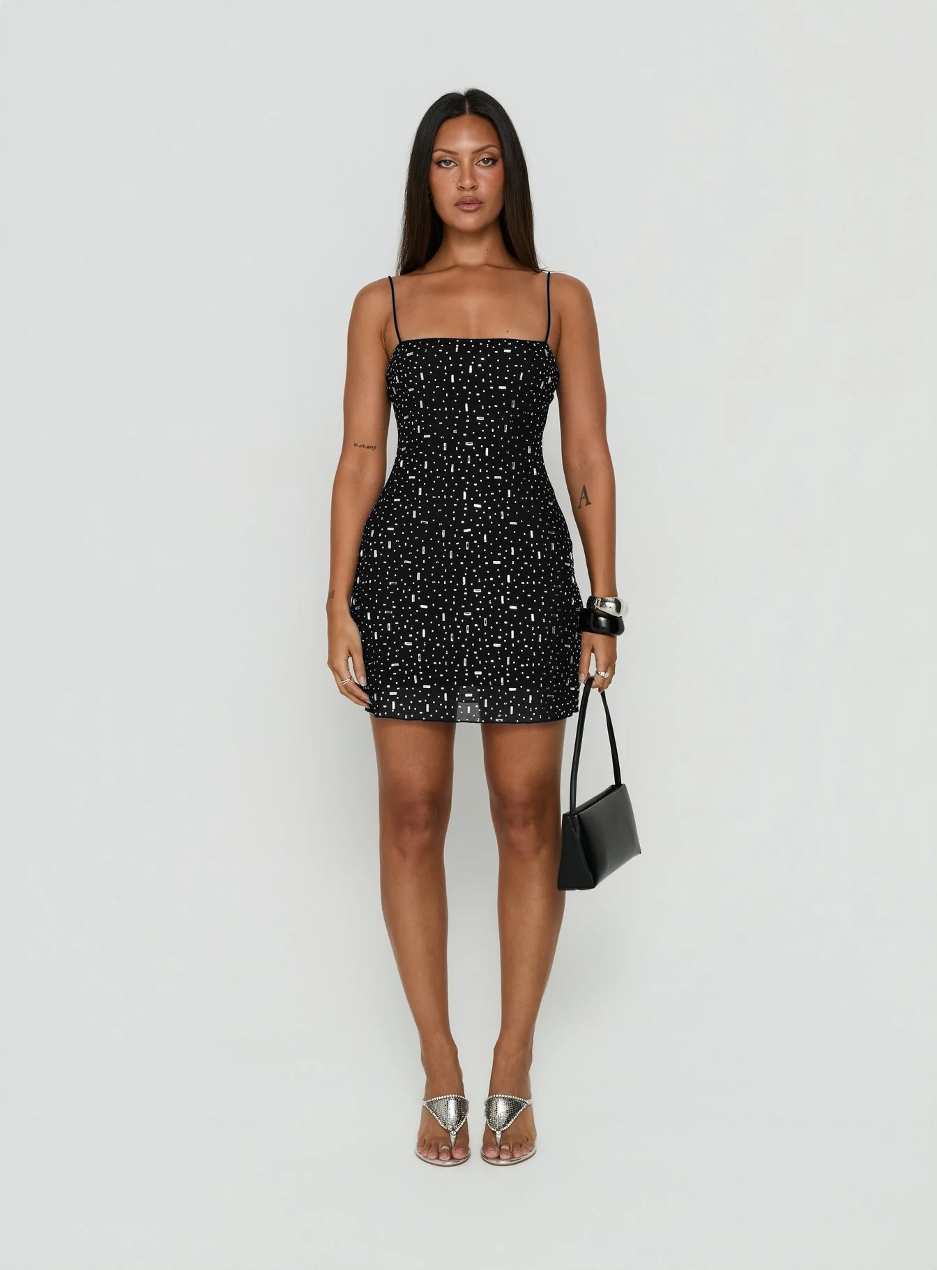 Anestassia Embellished Mini Dress Black