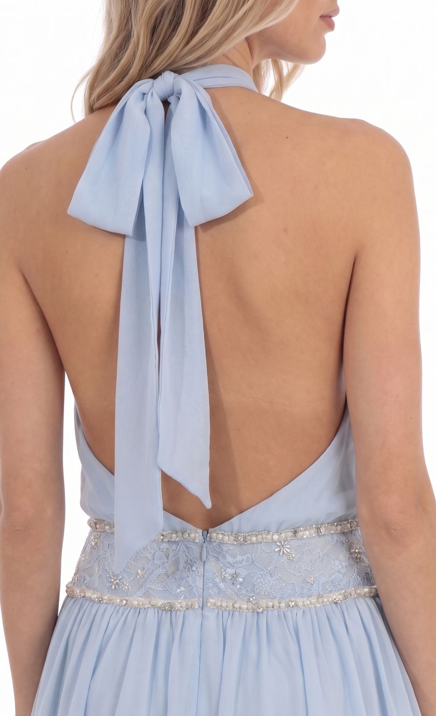 Beaded Waist Halter Mini Dress in Light Blue - FASHION NOB