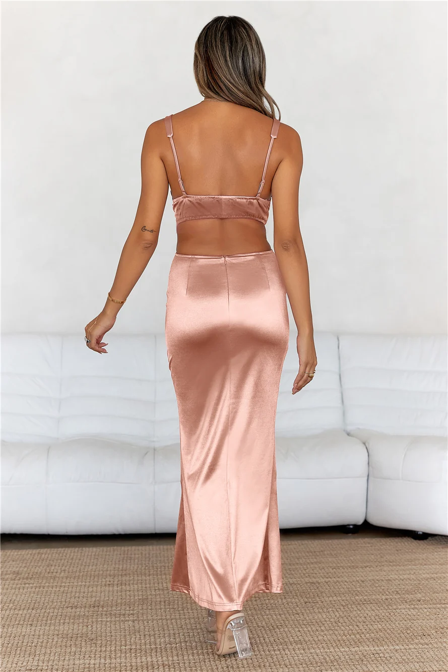 Sunset Views Satin Midi Dress Brown