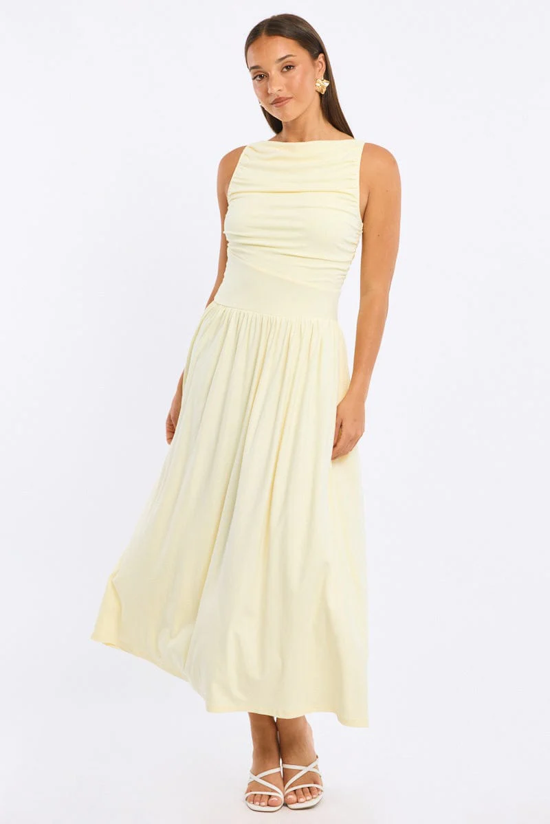 Yellow Maxi Dress Boat Neck