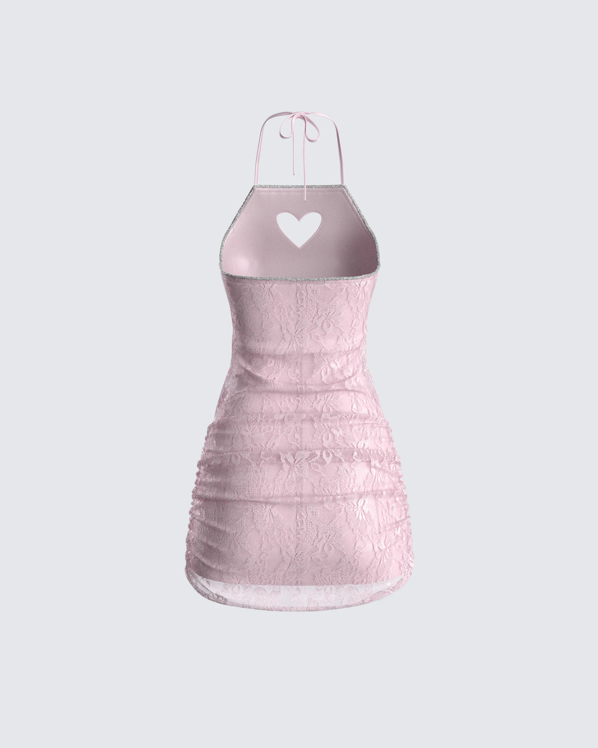 Micaela Pink Lace Heart Mini Dress