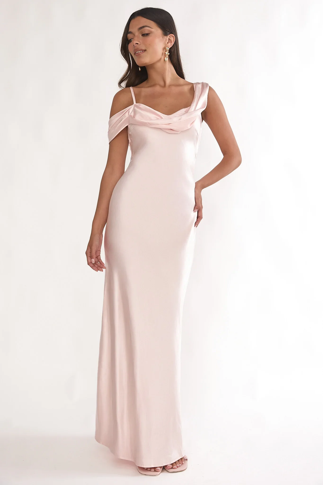 Emelle Asymmetric Neckline Maxi Dress Pink