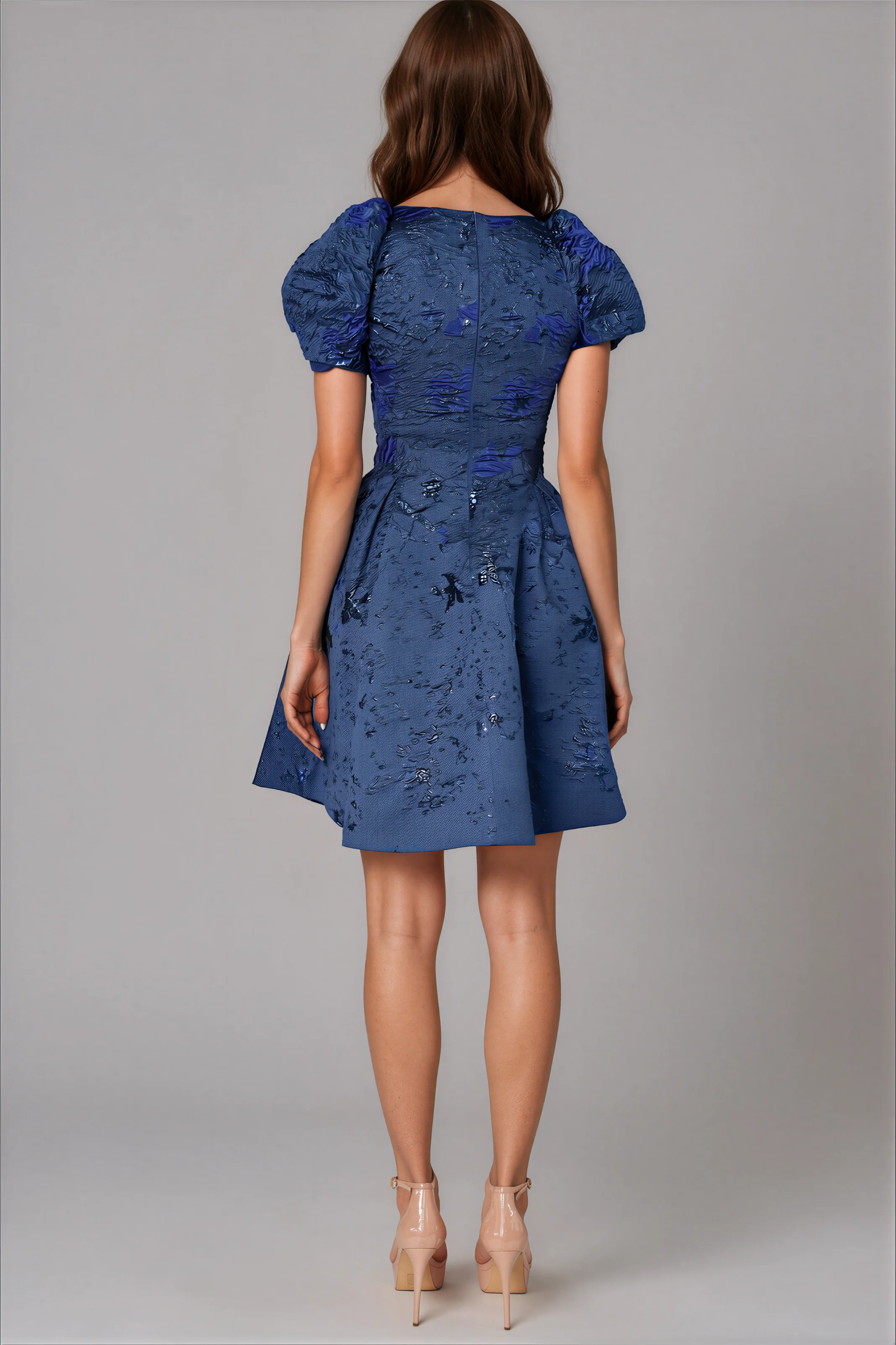 Puff Sleeve A-line Brocade Cocktail
