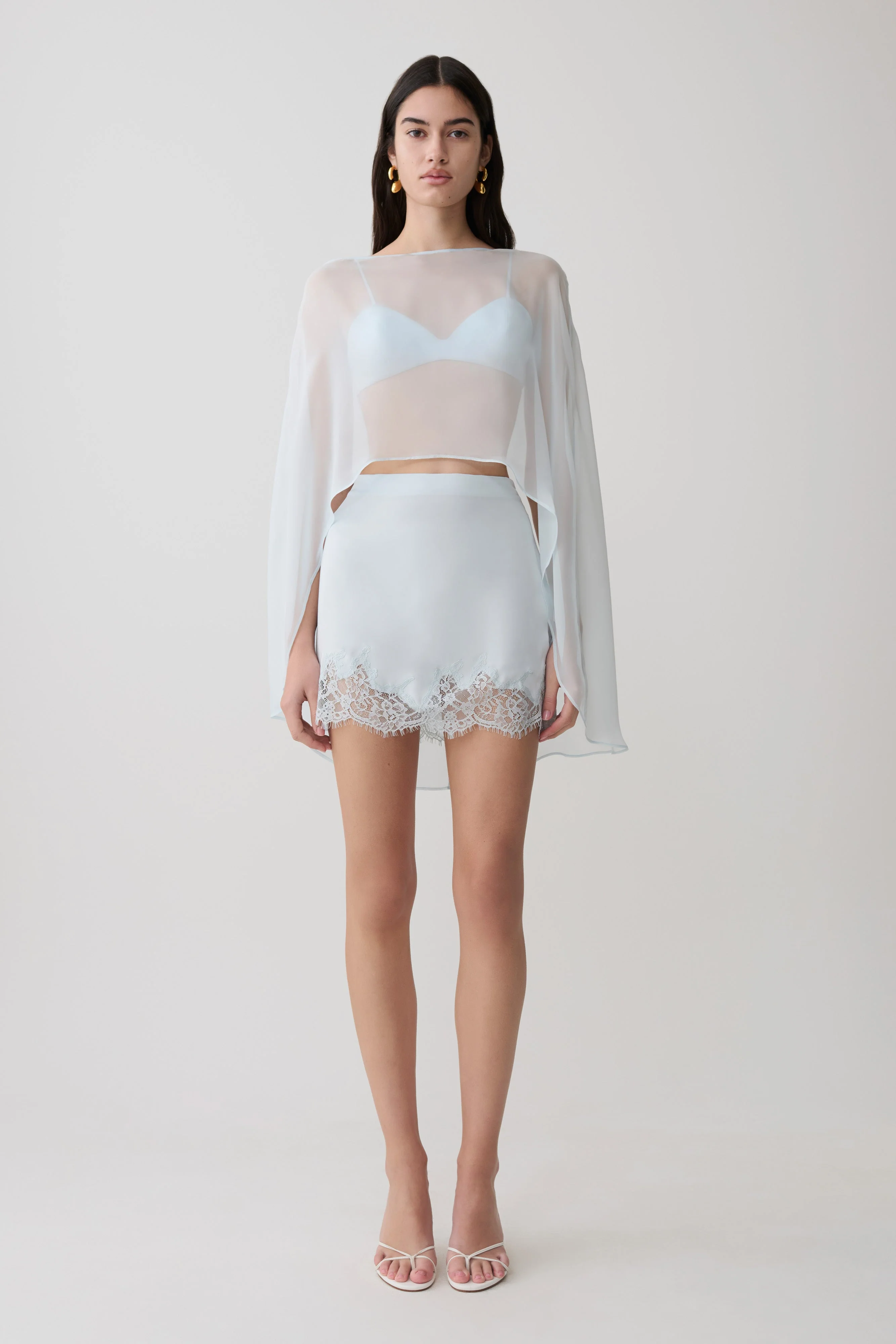 Nina Lace And Satin Mini Skirt - Ice Blue