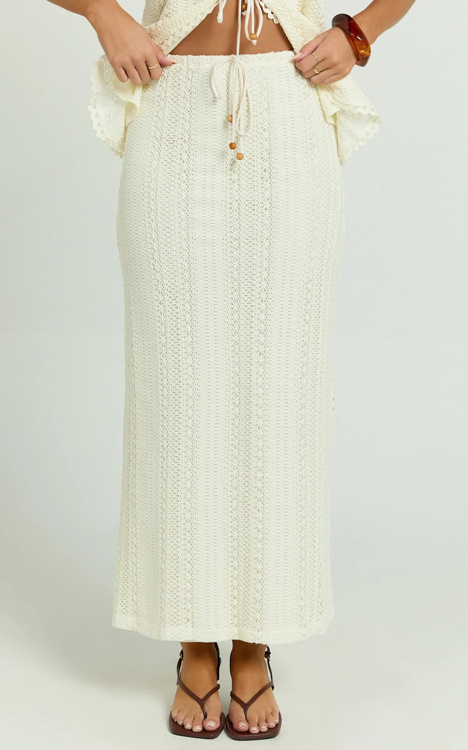 Mercedes Maxi Skirt - Crochet Tie Waist Skirt in Cream