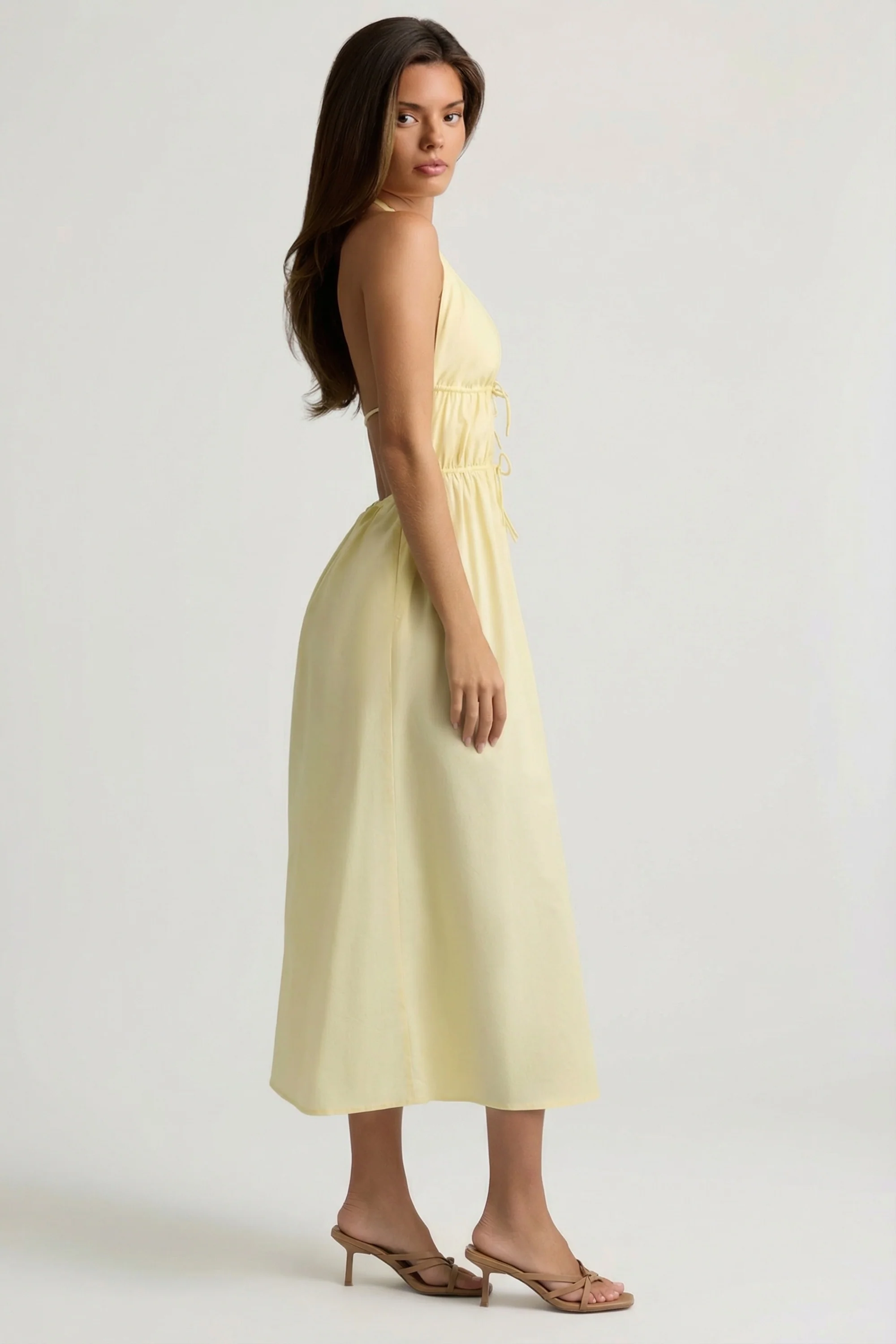 Backless Cotton-Poplin Midaxi Dress in Lemon Yellow