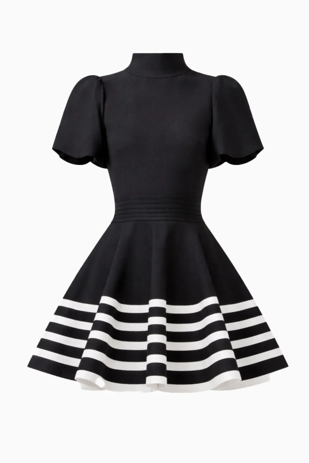 Ninette Puff Sleeve Mini Dress in Black & White