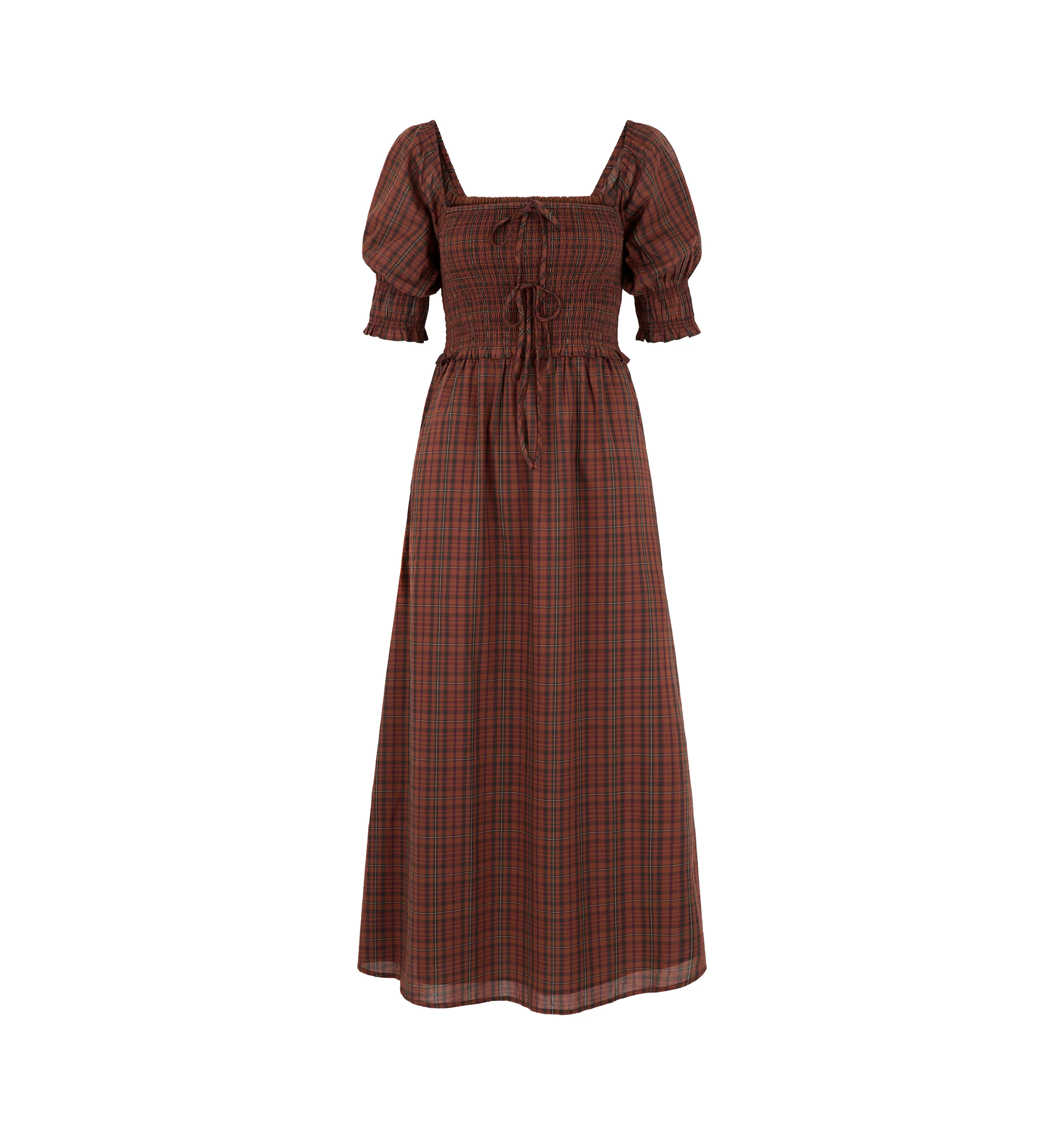 The Malene Nap Dress - Chestnut Plaid
