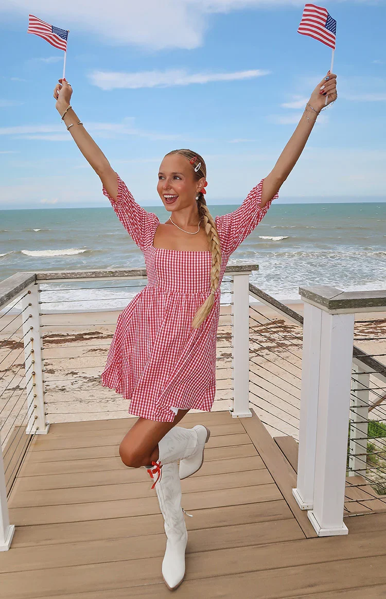 Rubi Red Gingham Babydoll Mini Dress
