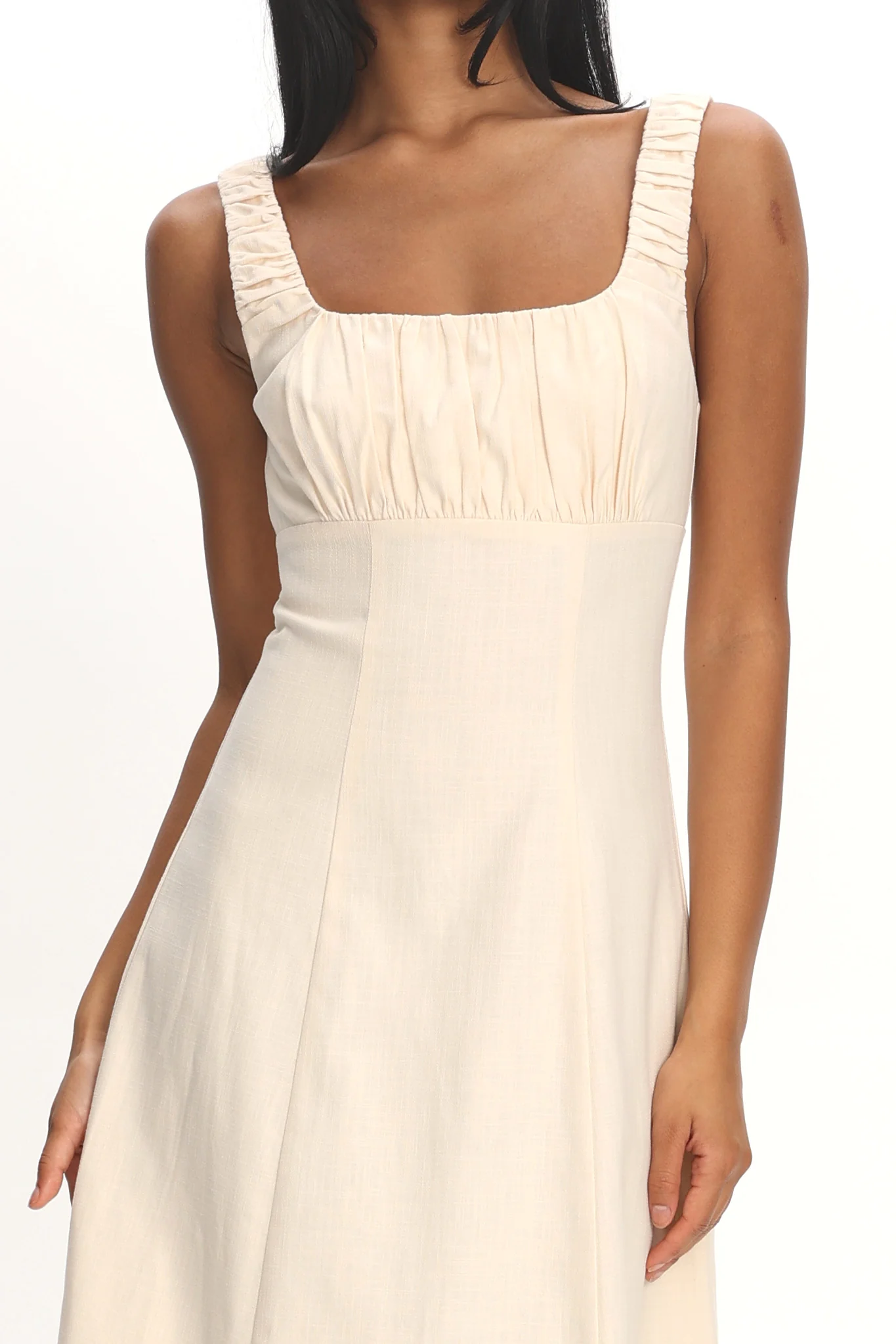 Aila Gathered Bust Maxi Dress Cream - luluinthesky