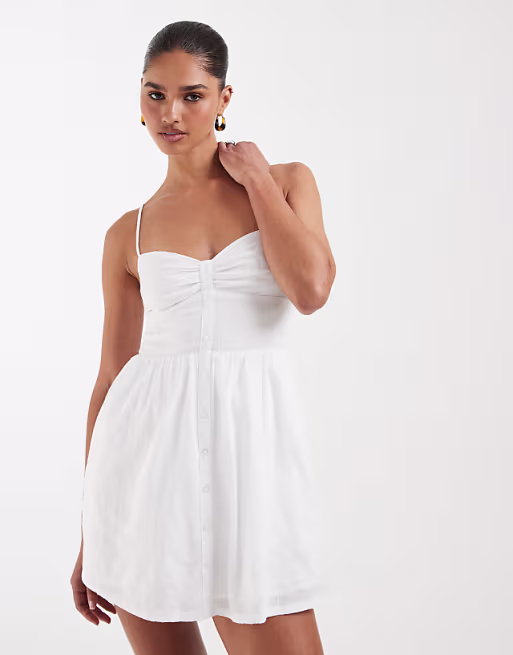 Hollister strappy button front mini dress in white