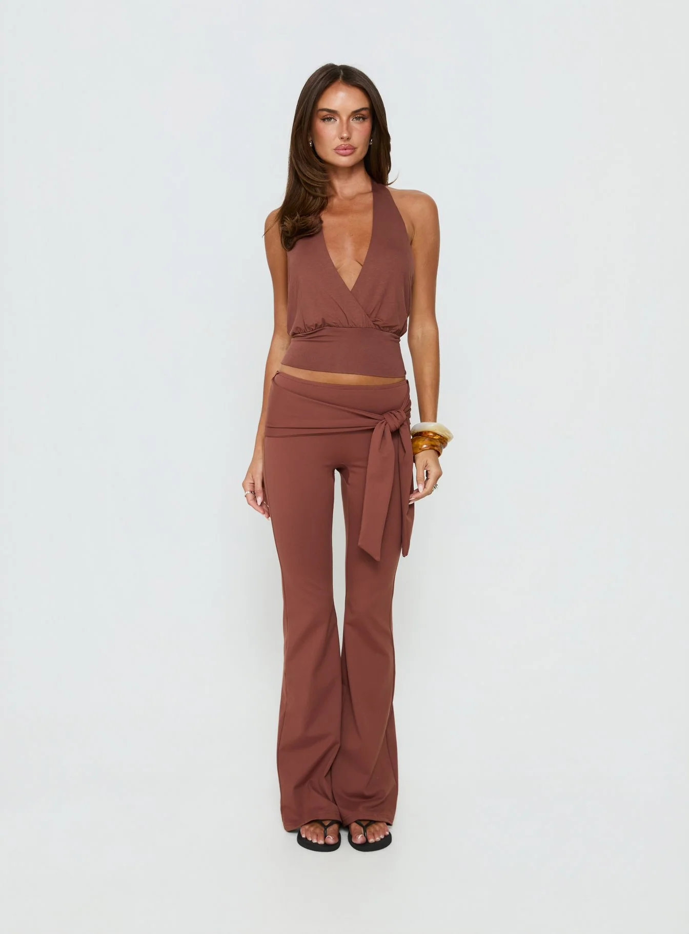 Arabele Halter Wrap Top Brown