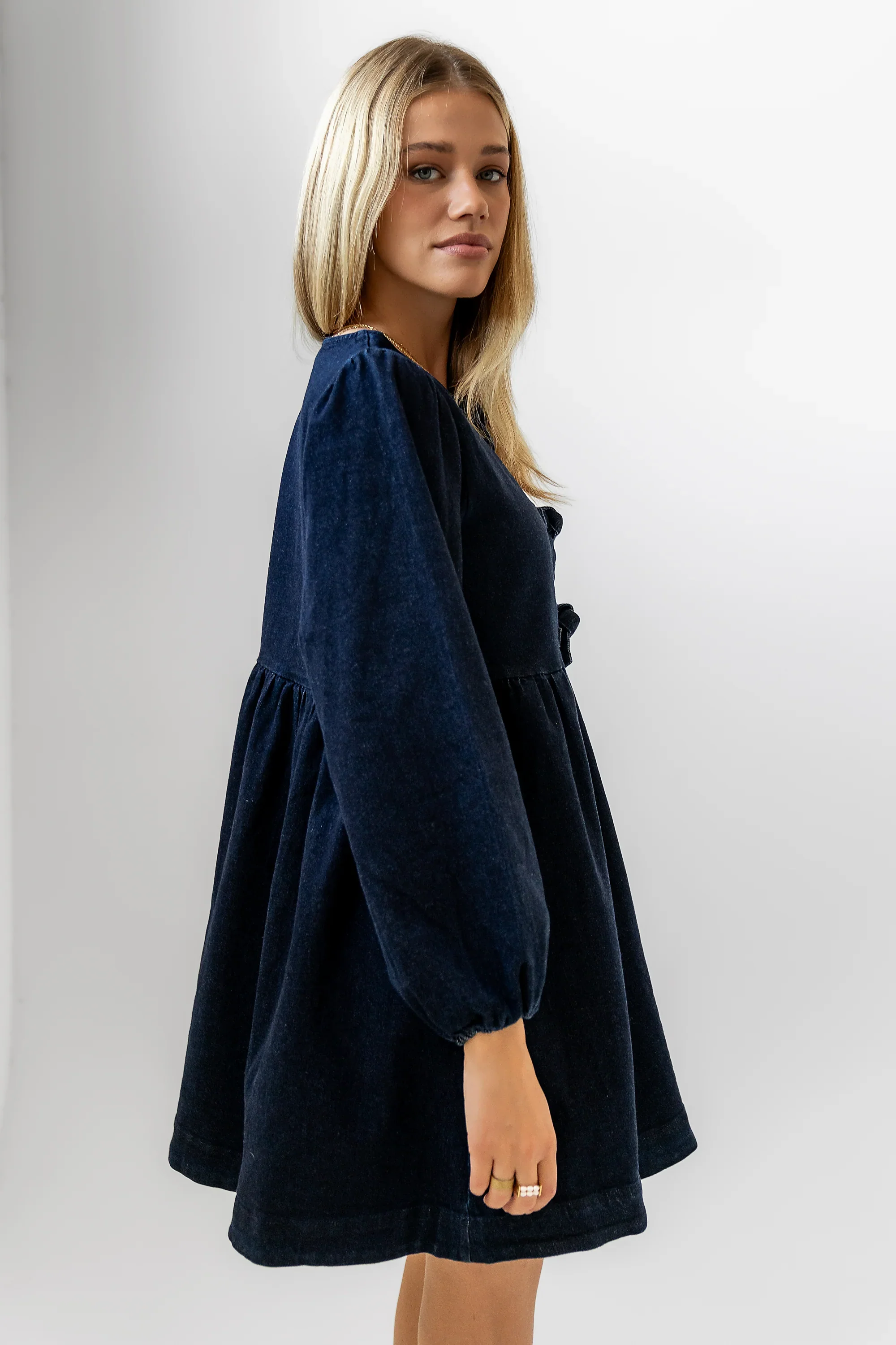 Tyler Peplum Mini Dress in Dark Wash