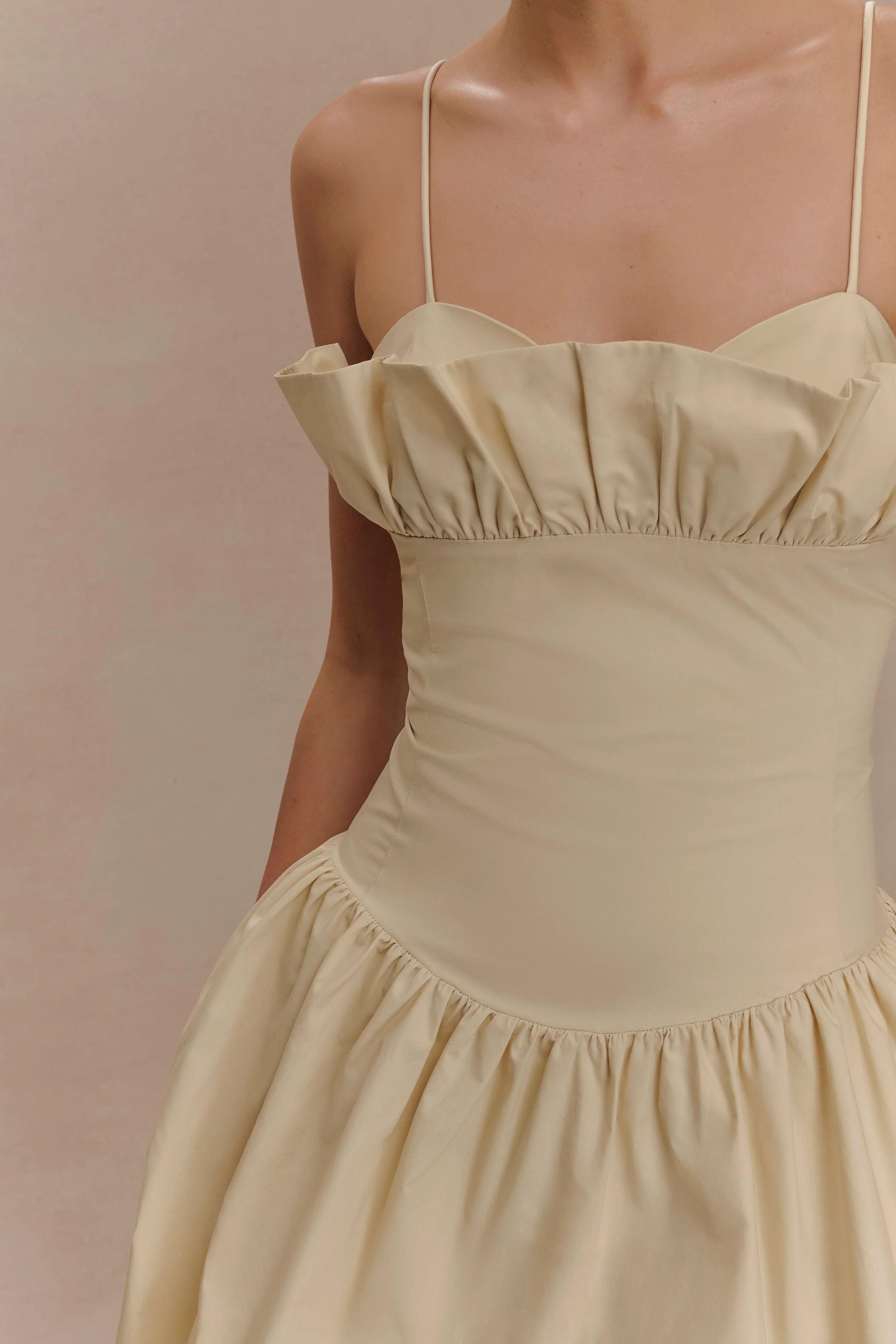 Janis Cotton Frill Mini Dress - Nude