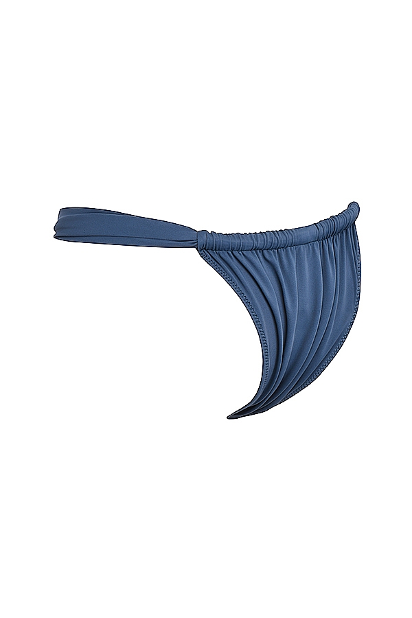 Deep Blue Gathered High Leg Bikini Bottom