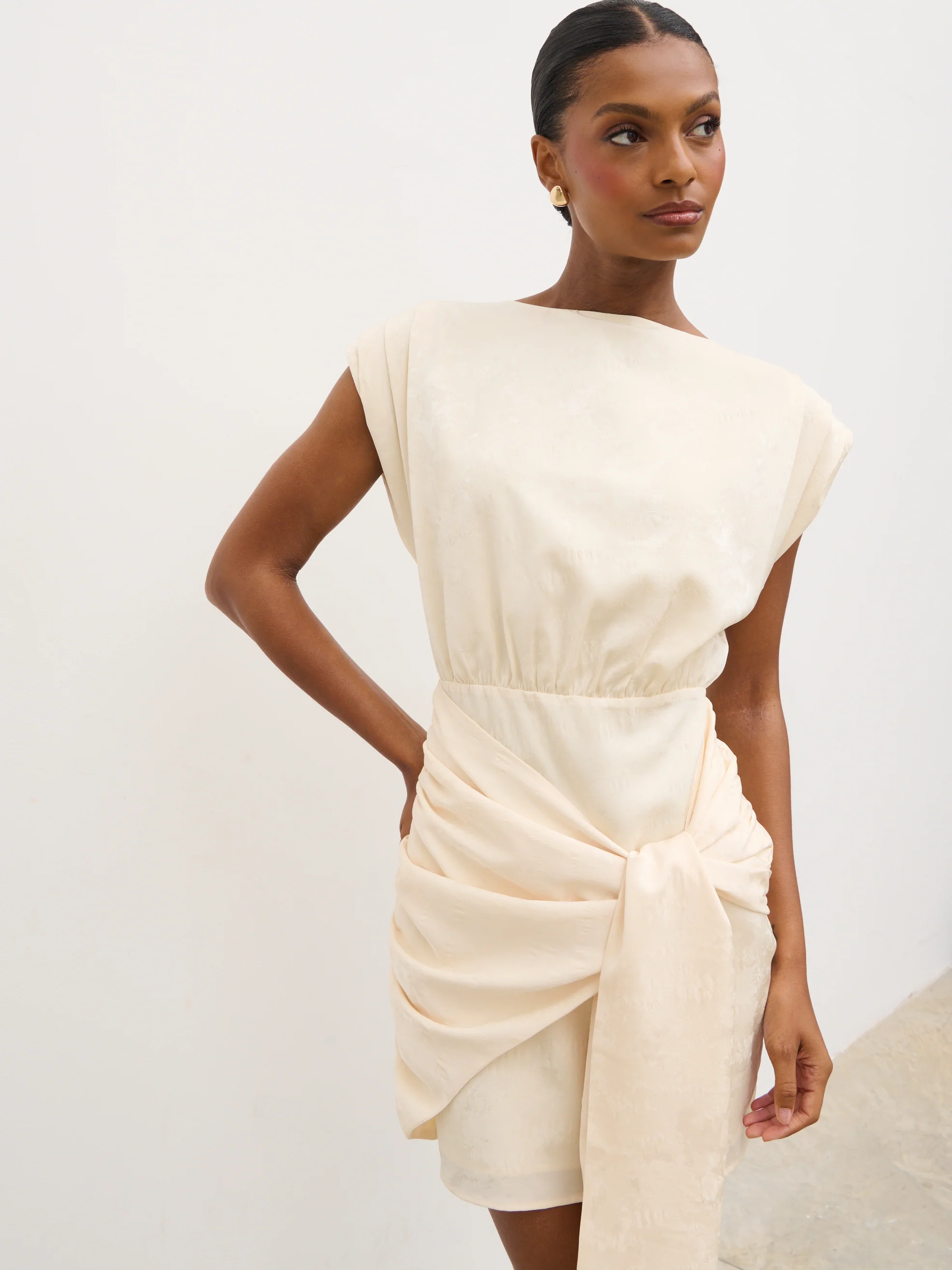 Hattie Jacquard Mini Fringed Dress - Cream