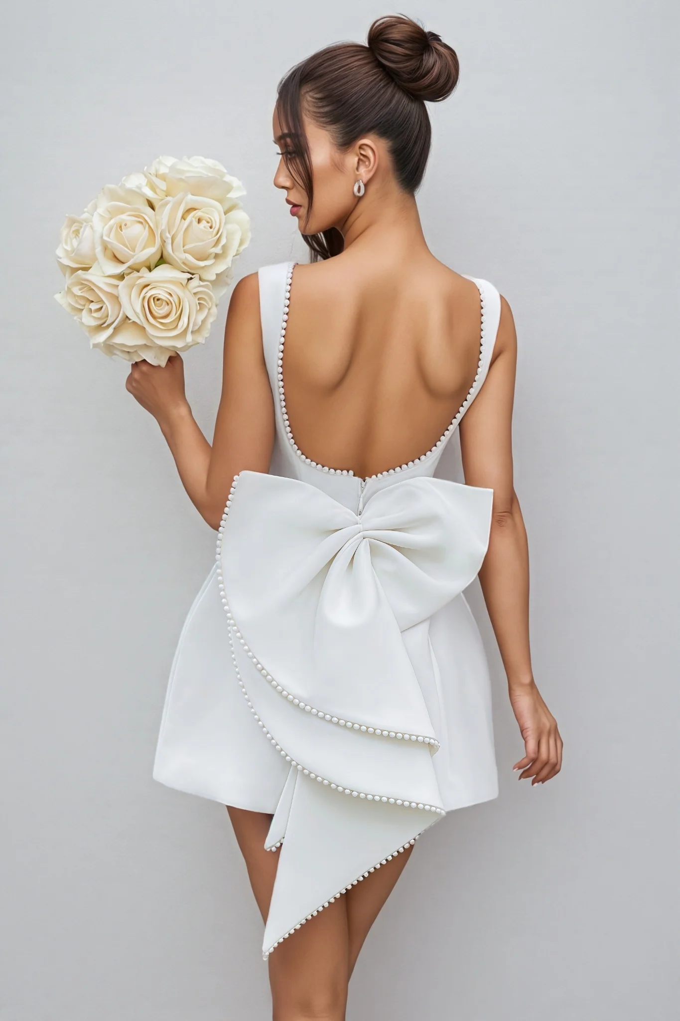 Flair White Backless Bow Mini Dress
