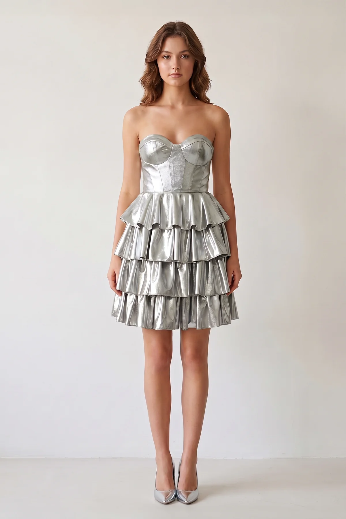 Sweetheart Gold Metallic A-Line Ruffle Homecoming Dress