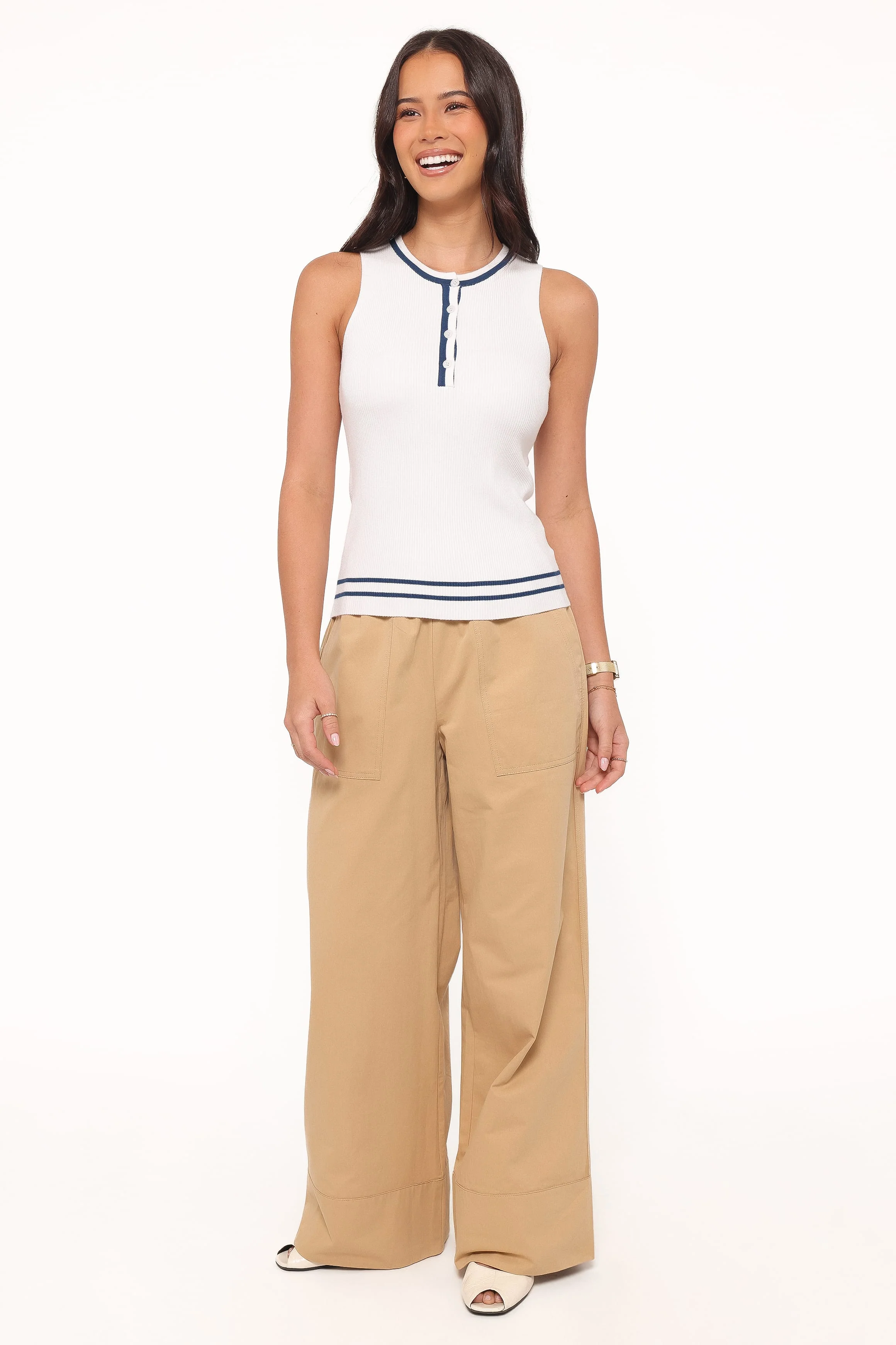Marion Henley Knitted Tank Top - White