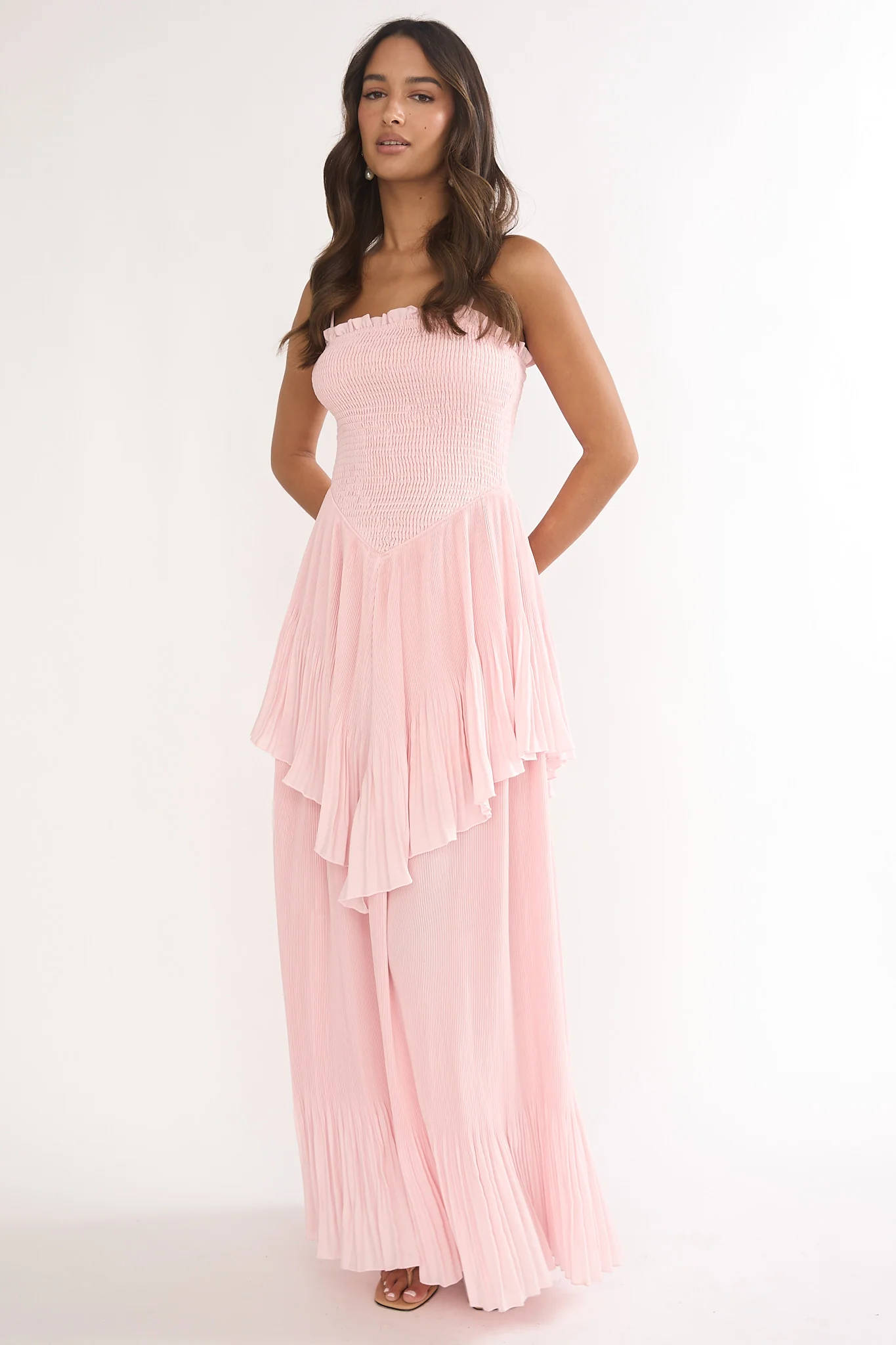 Delin Smocked Layered Maxi Dress Blush - luluinthesky