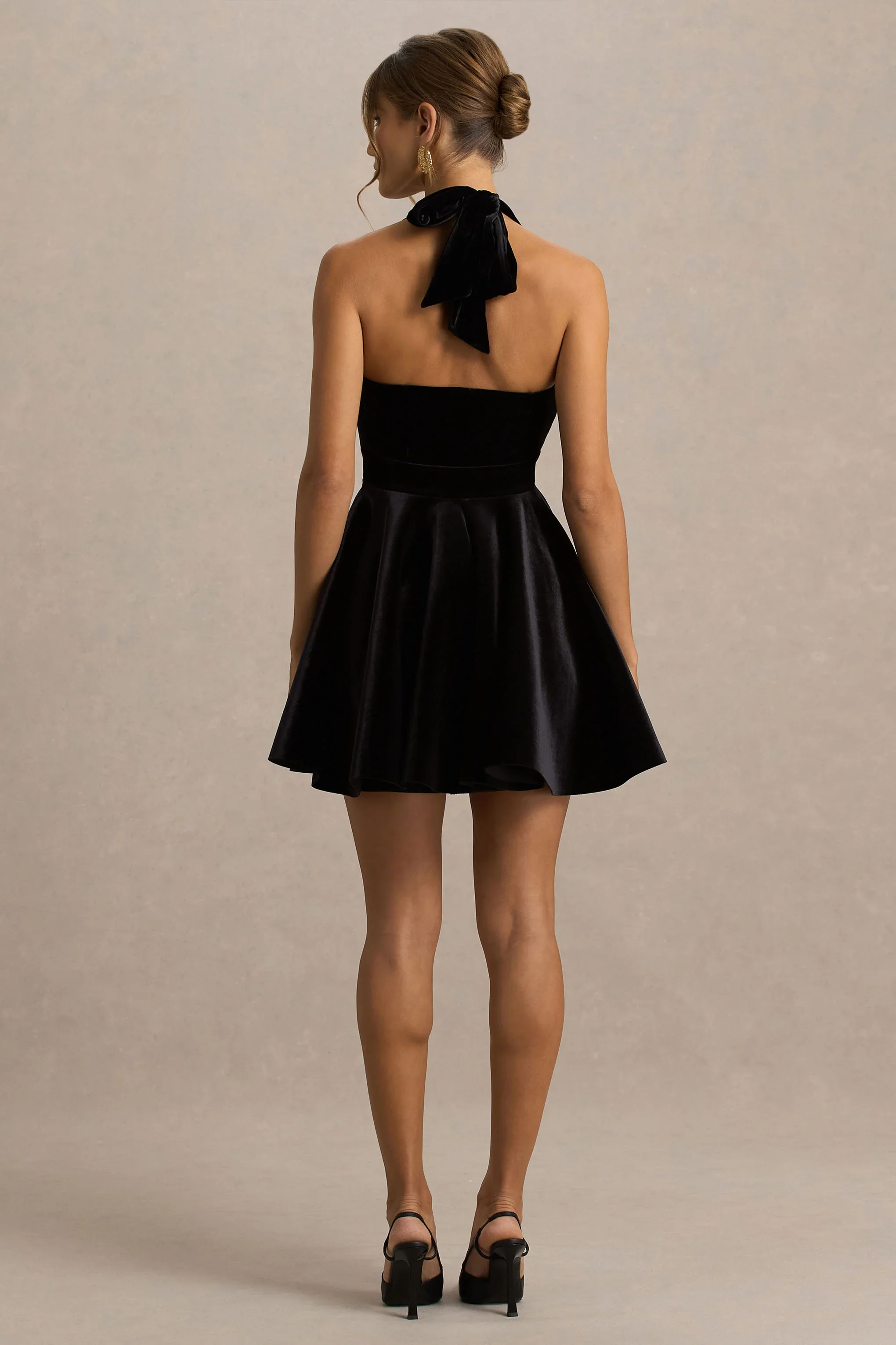 Mirage | Black Velvet Halter-Neck Mini Dress With Skater-Skirt