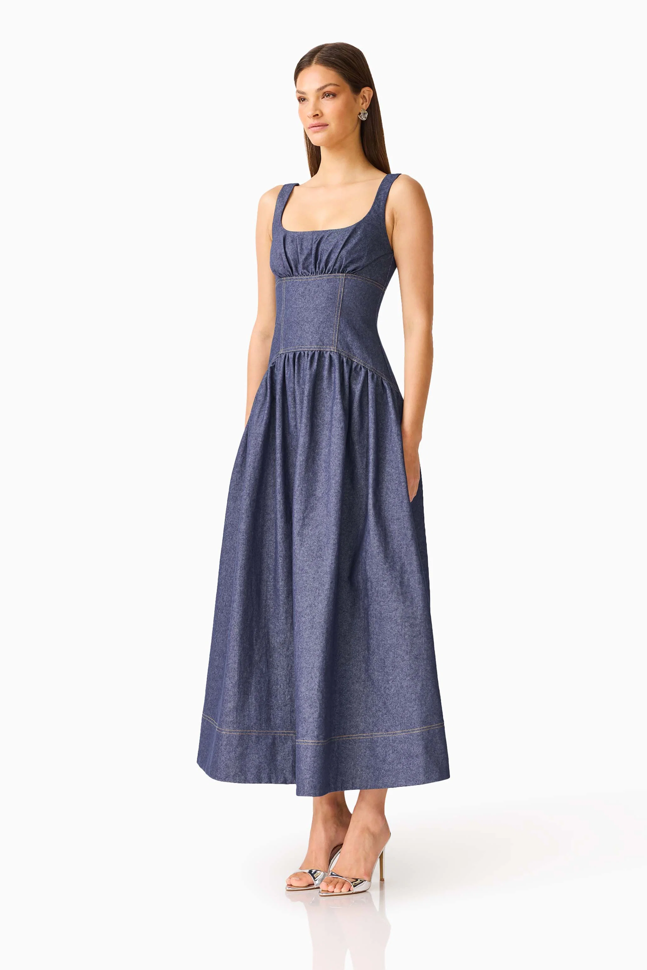 CURAAE Vana Denim Maxi Dress in Blue