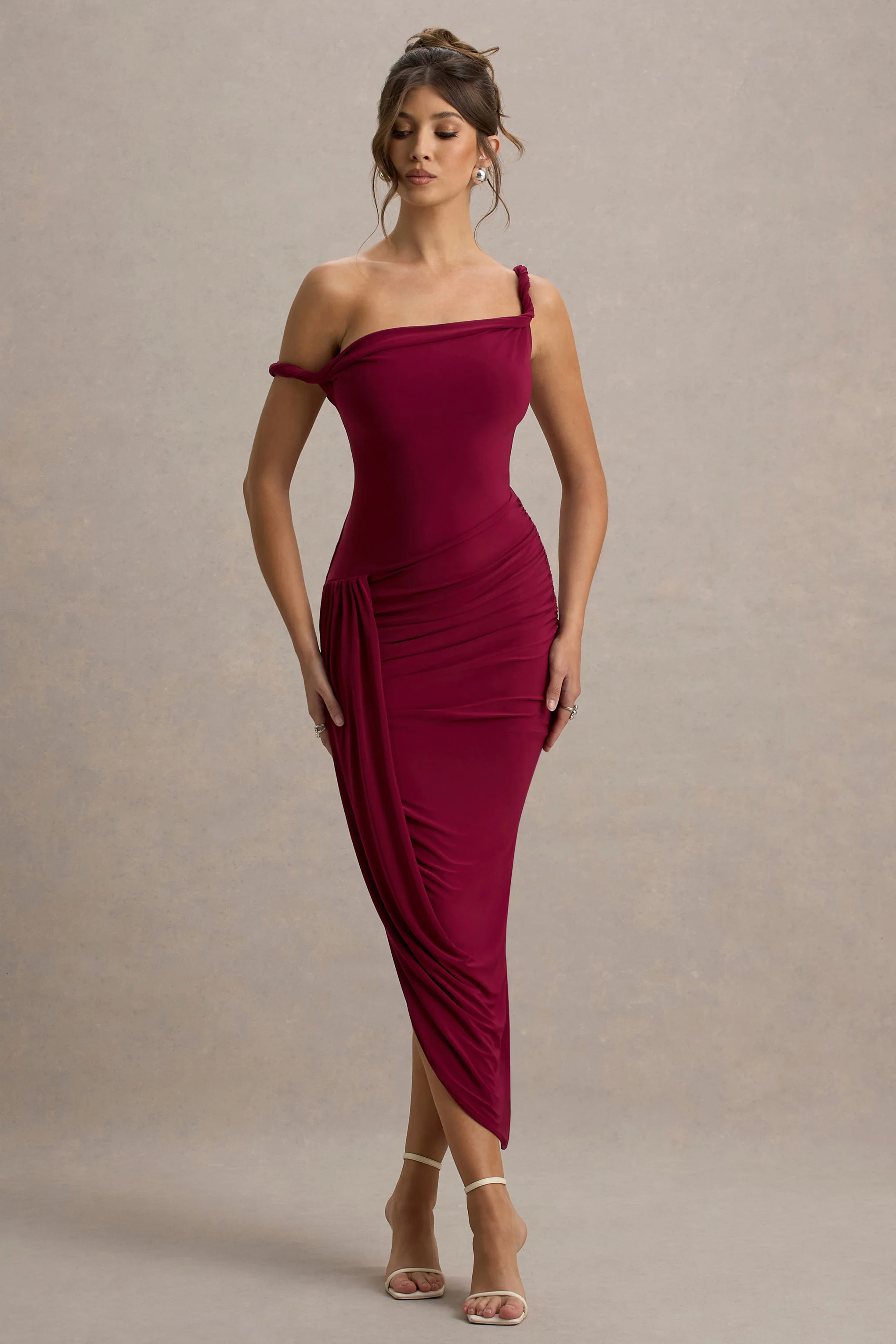 Angelique | Burgundy Twisted Asymmetric Maxi Dress