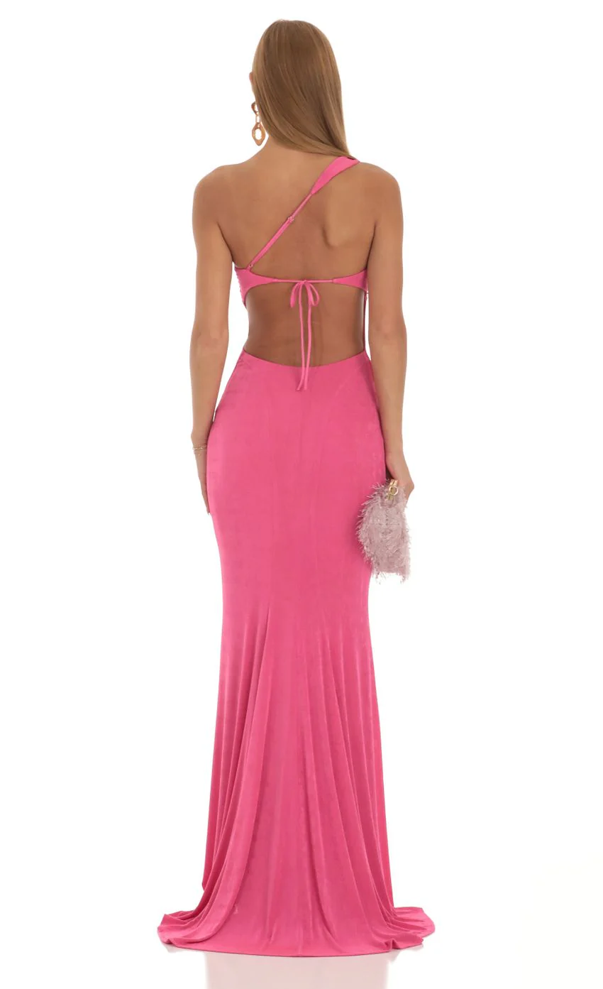 One Shoulder Maxi Dress in Pink - luluinthesky