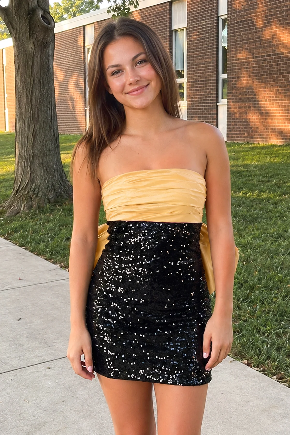 Sheath Strapless Sequined Fuchsia Black Bow Mini Party Dresses