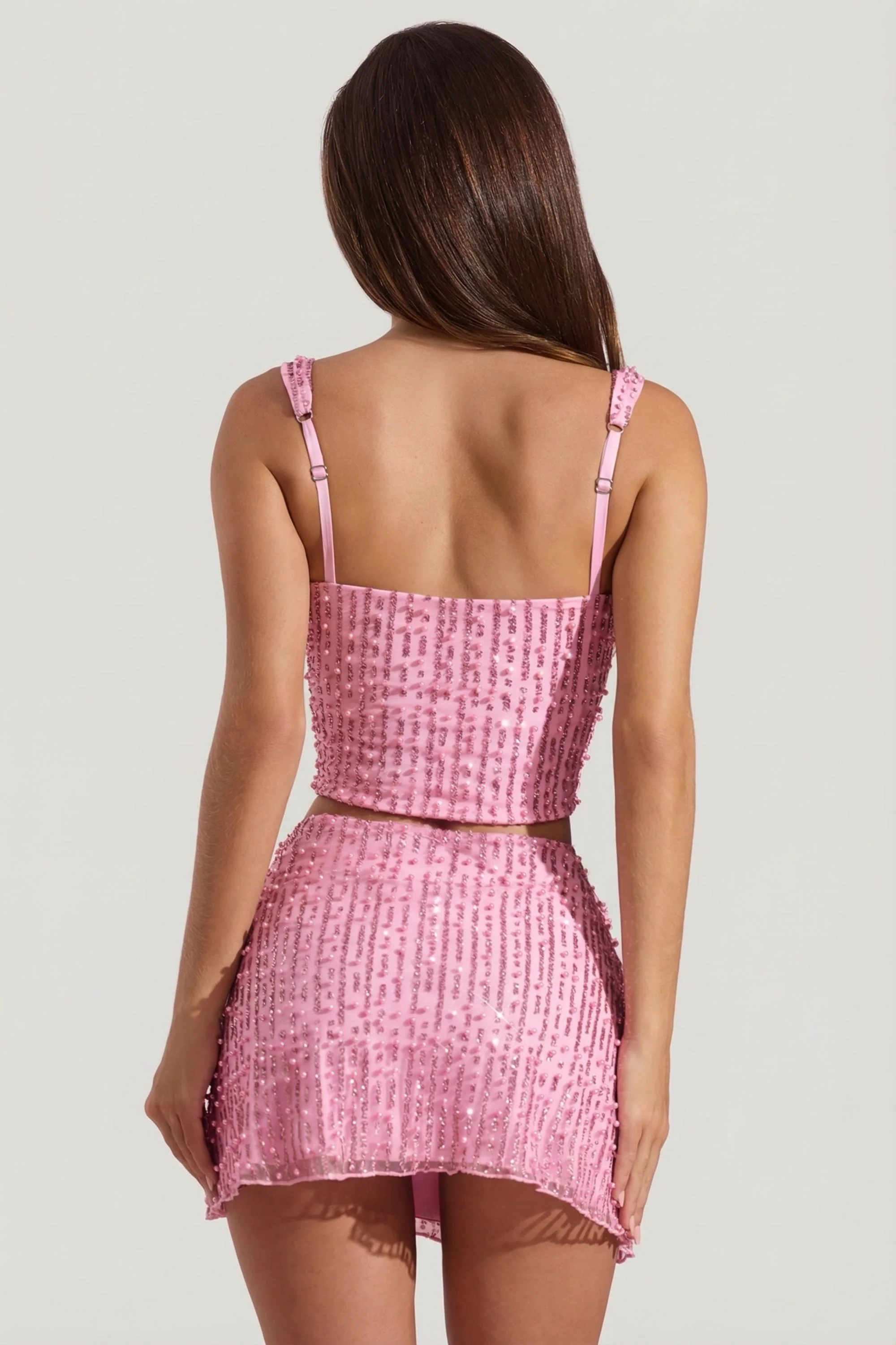 Embellished Low-Rise Mini Skirt in Pink