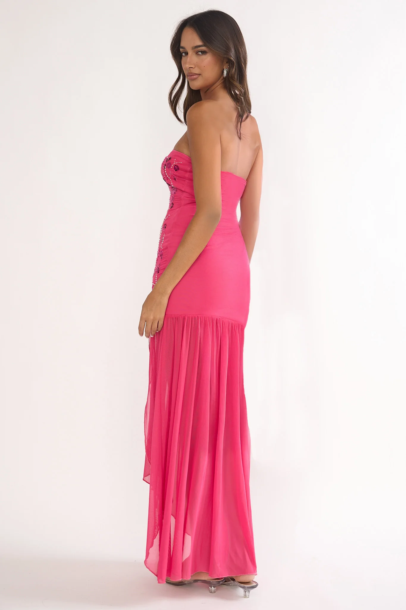 Jezra Strapless Sequin Embellished Maxi Dress Plum