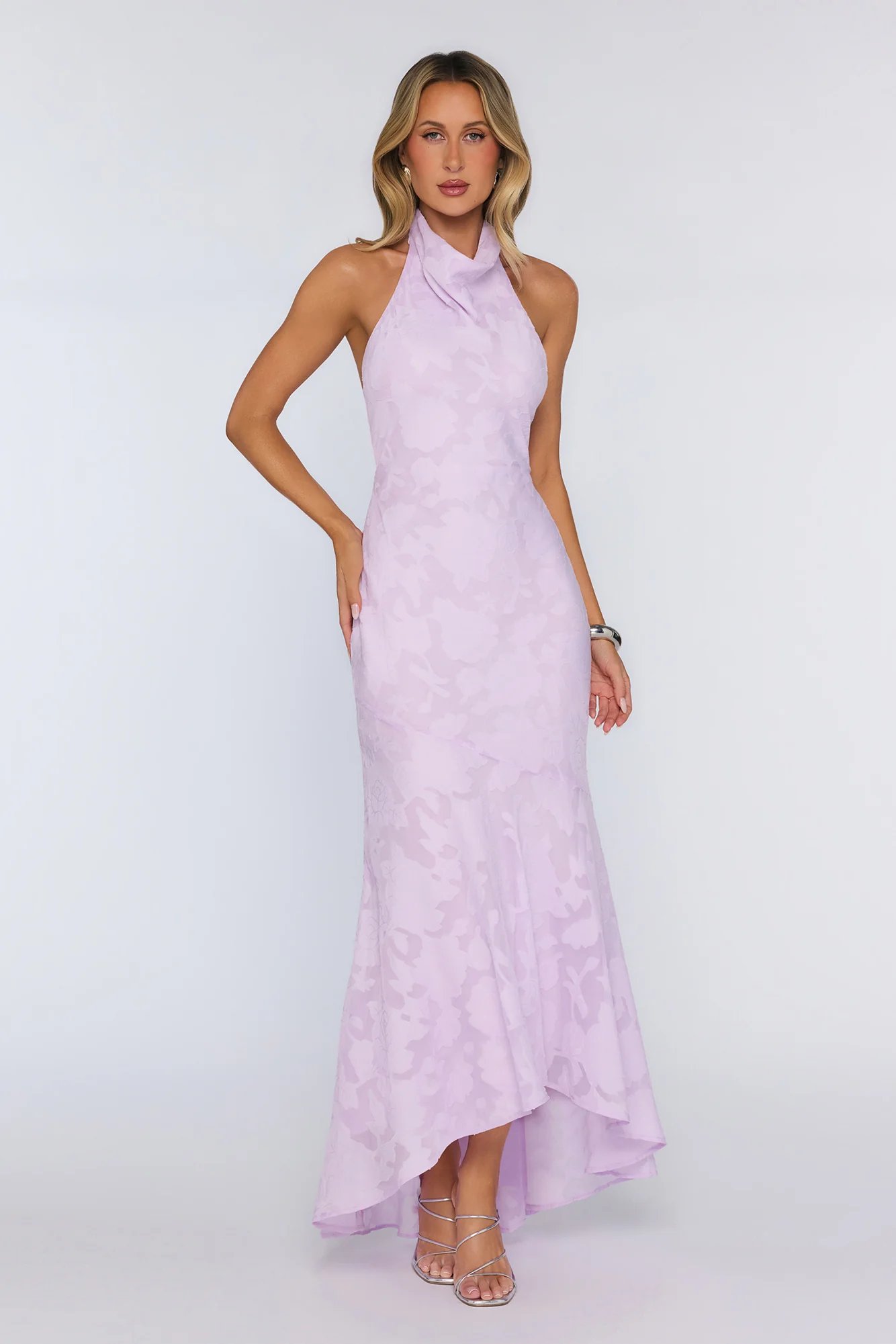 Hints Of Wildflowers Halter Maxi Dress Lilac