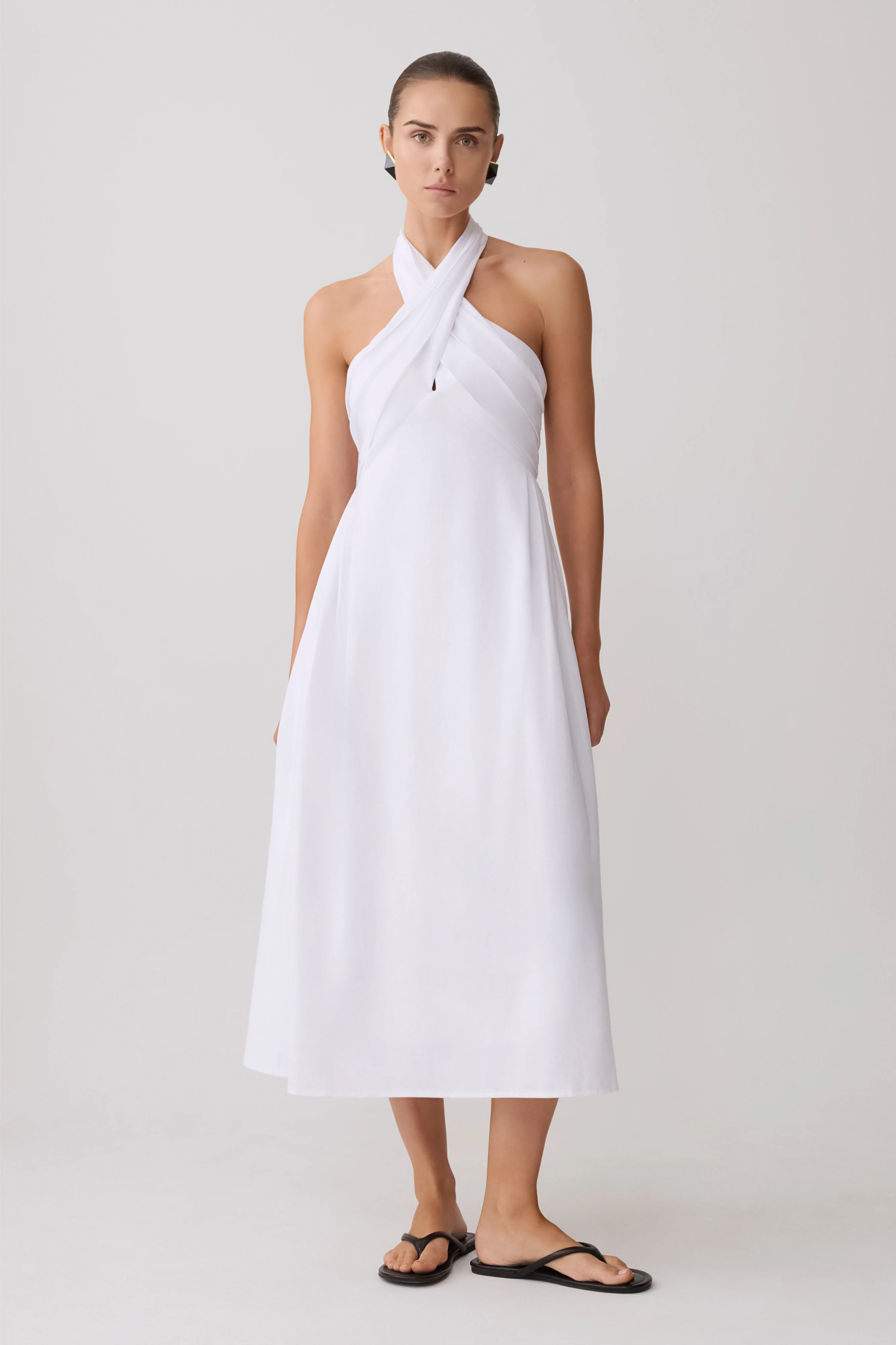 Rosie Linen Halter Midi Dress - White