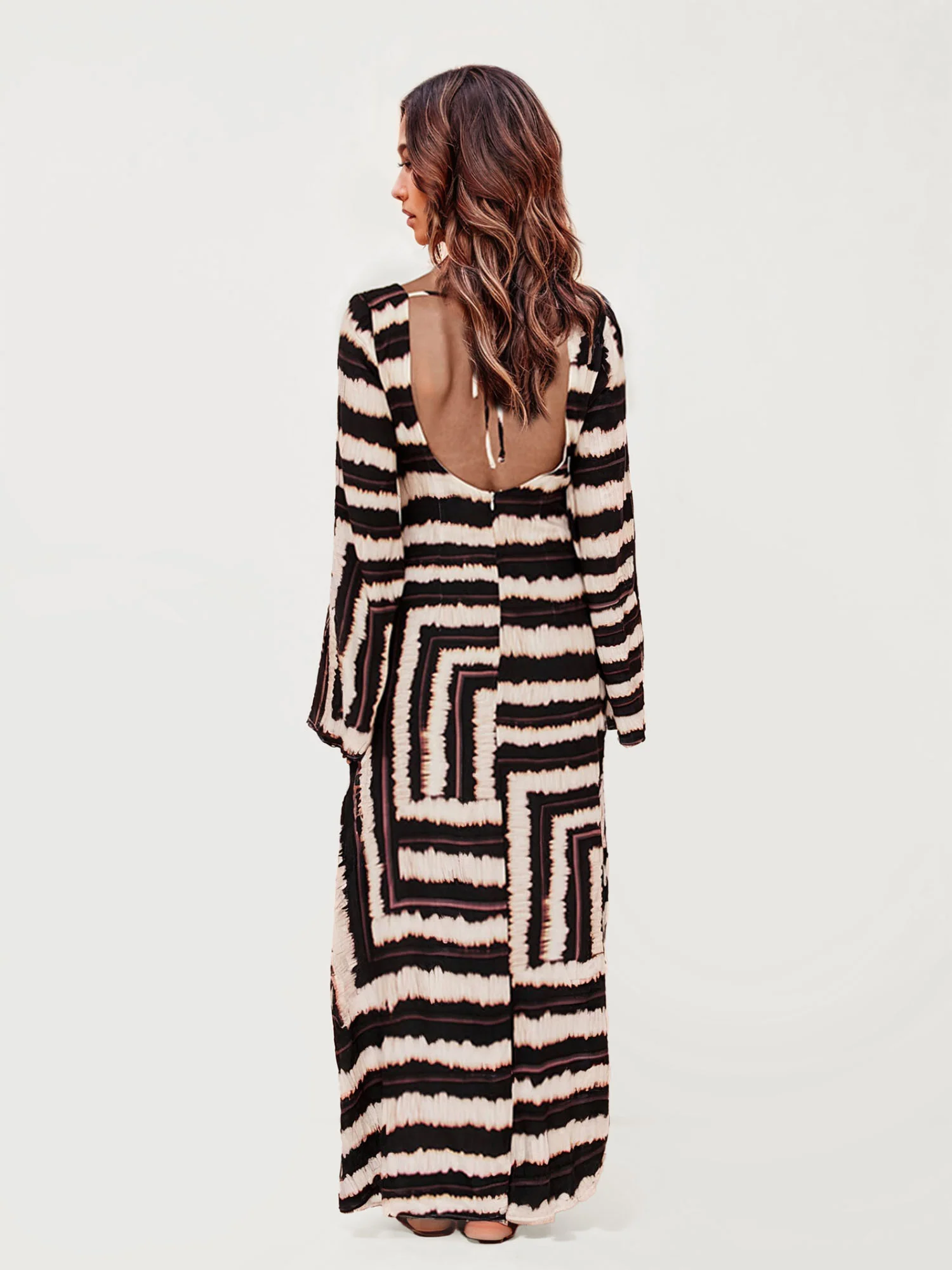 Bohemian Stripe Pattern V-Neck Maxi Dress