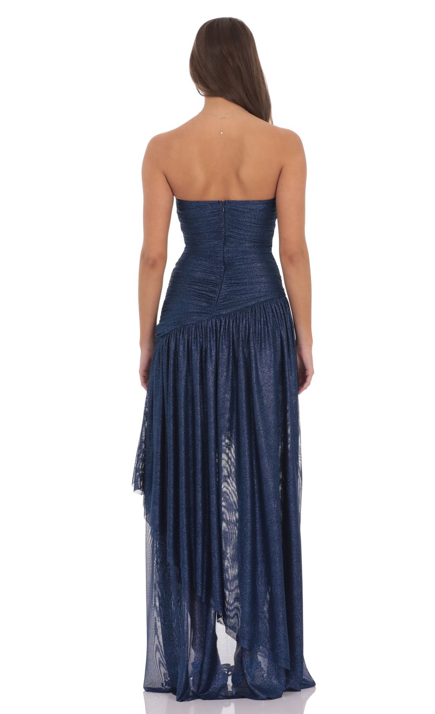 Foil Mesh Asymmetrical High Low Maxi Dress in Navy - luluinthesky
