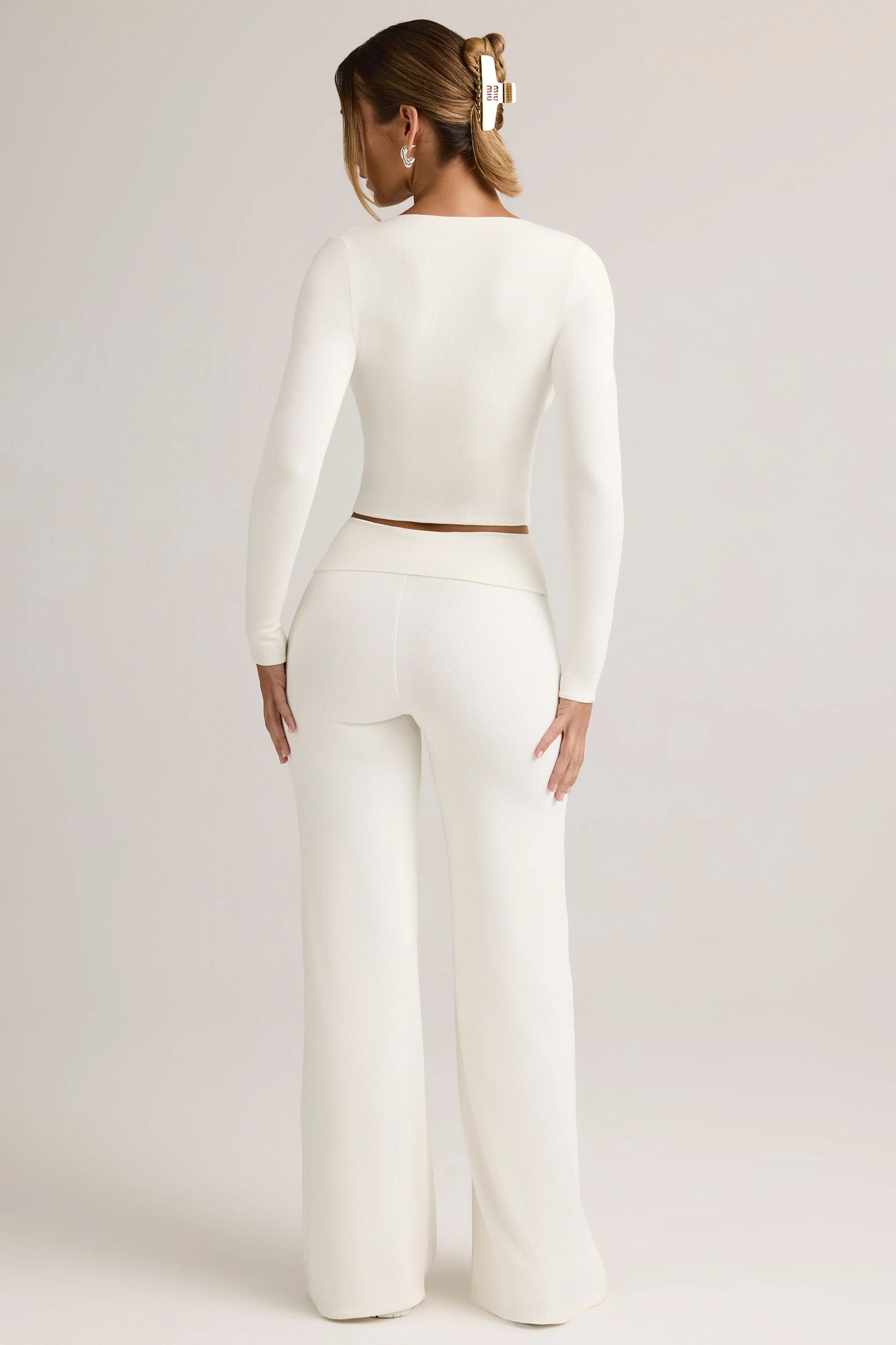 Modal Foldover Wide-Leg Trousers in White