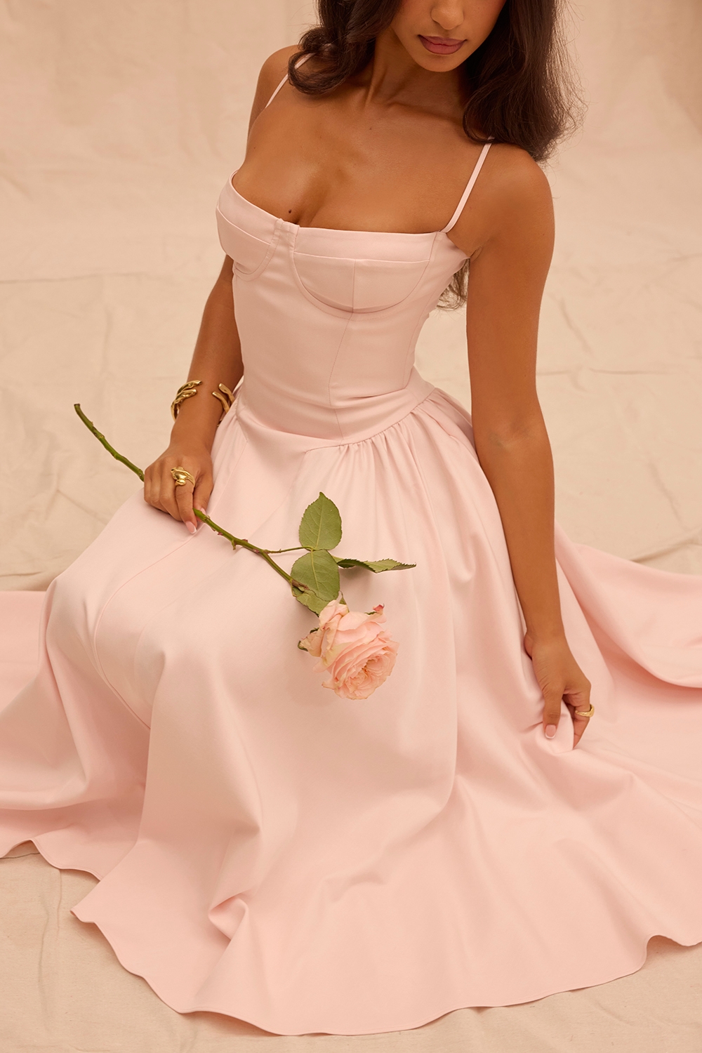 ballerina pink twill corset midi dress