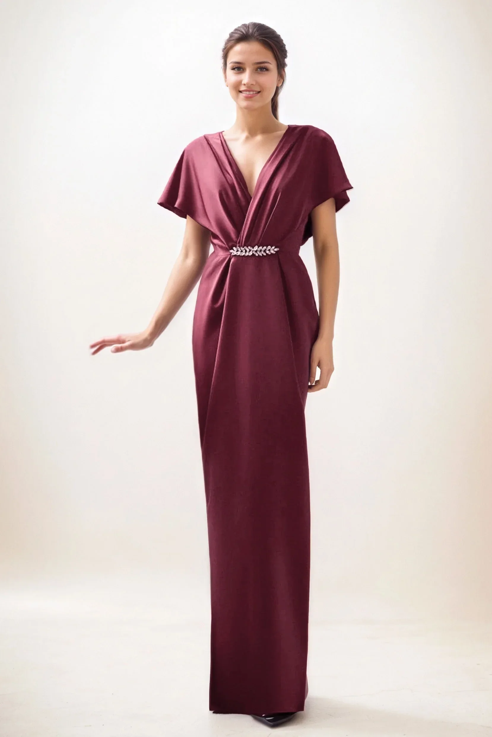 Sheath-Column Maxi Luxe Satin Wedding Guest Dress CG0299
