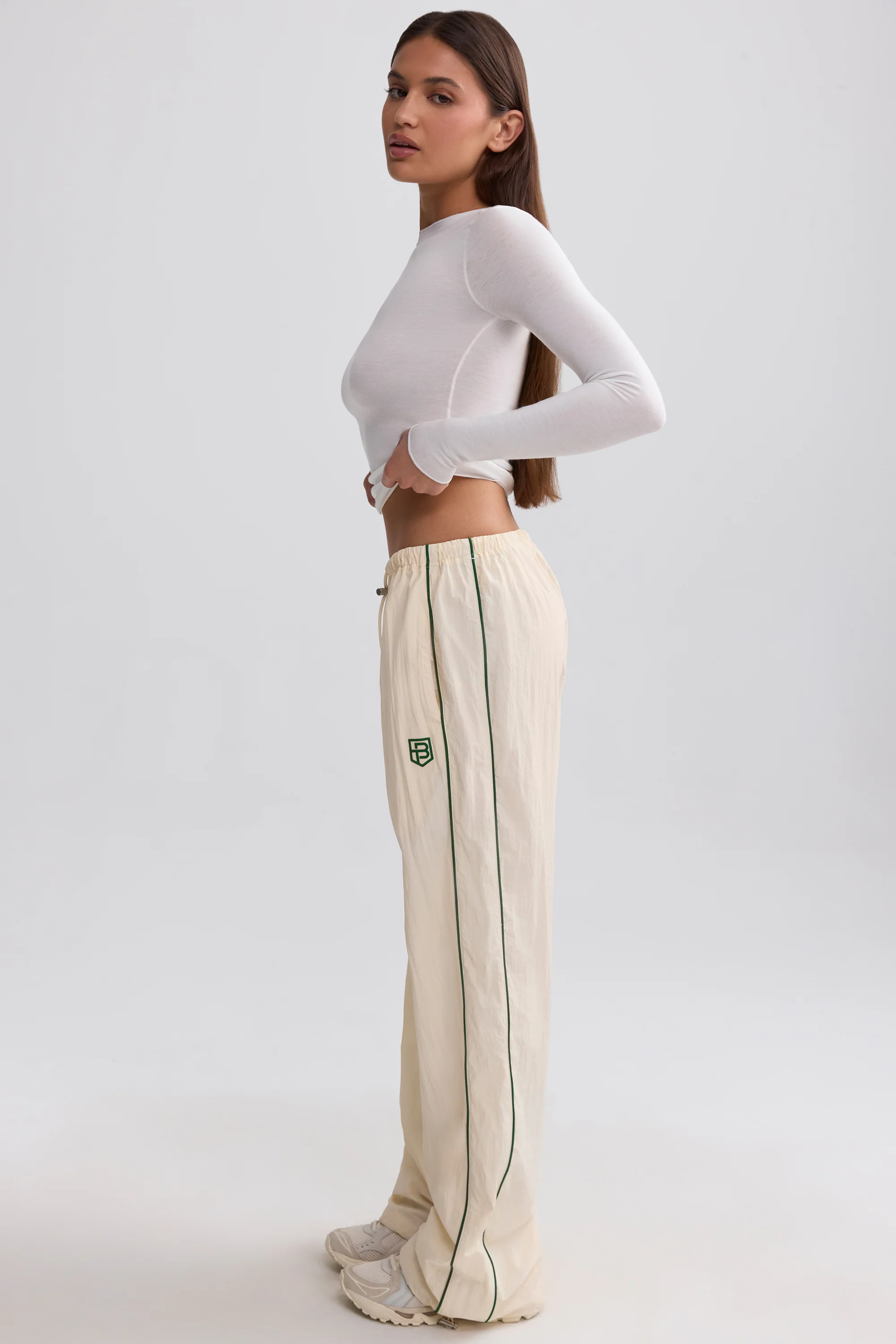 Water-Repellent Wide-Leg Track Pants in Marble