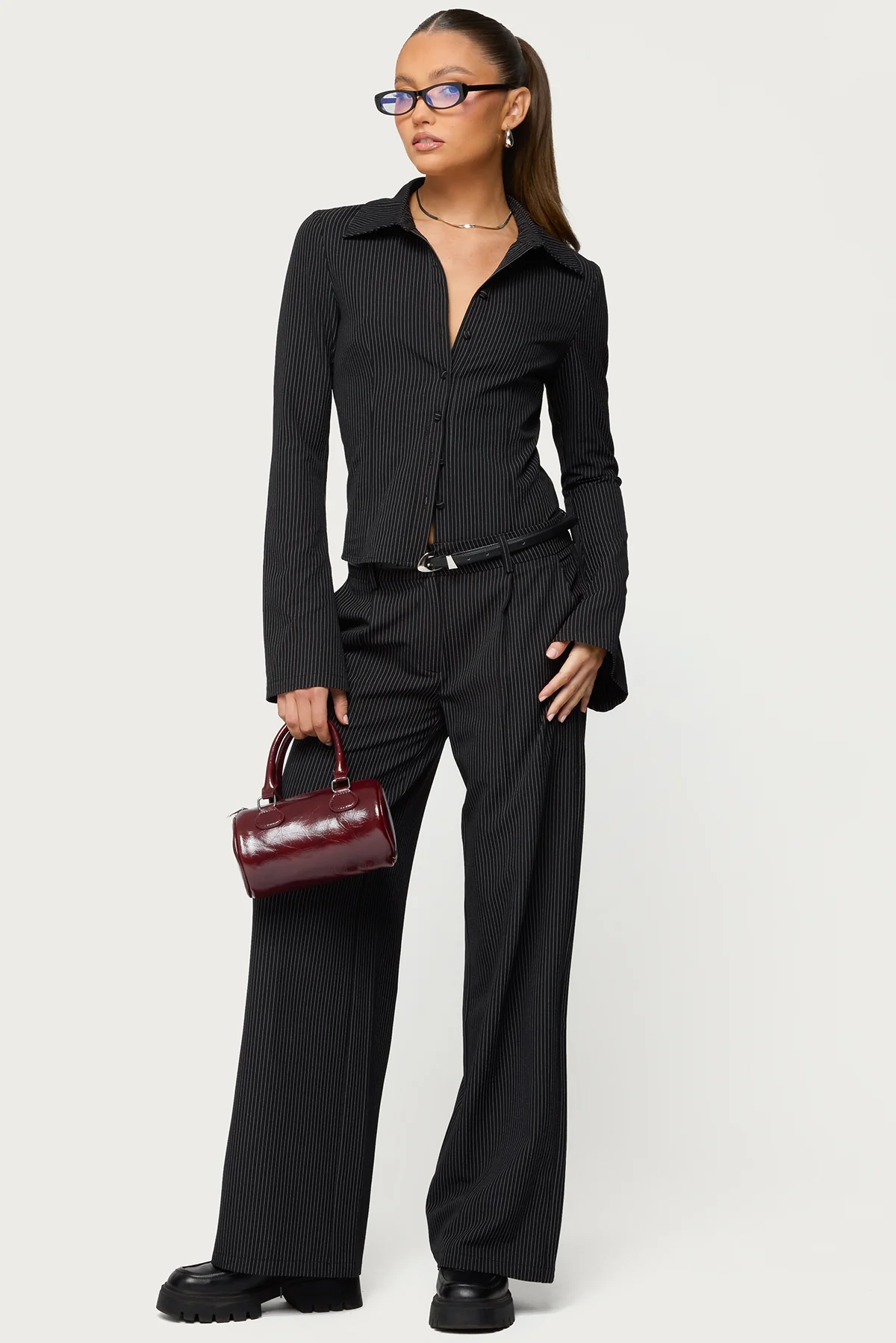 Pinstripe Tailored Button Up Shirt