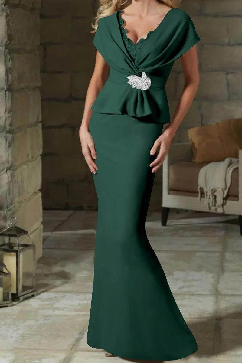 Sheath Column V Neck Mother of the Bride Dresses with Belt CM0346