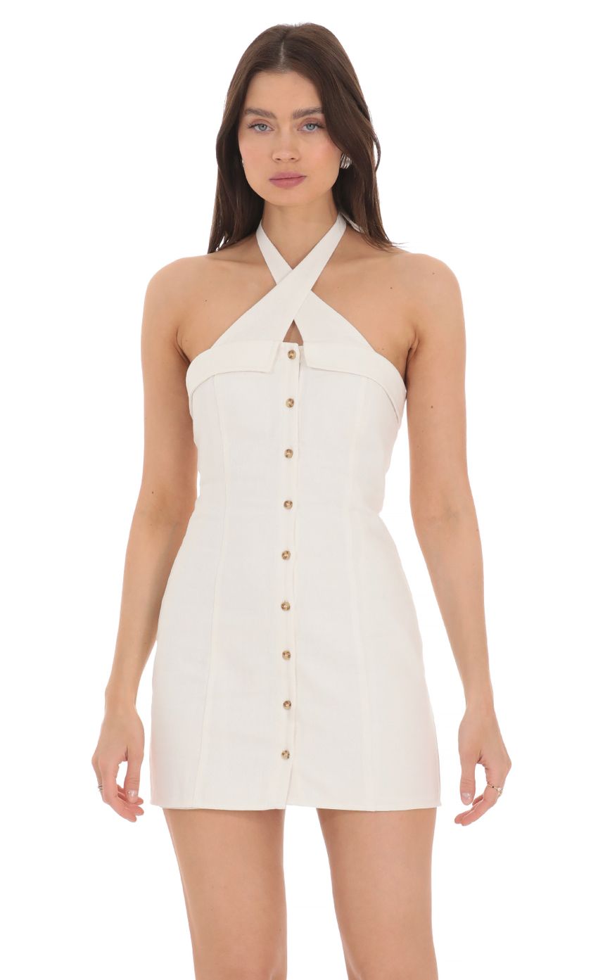 Cross Neck Halter Dress in White