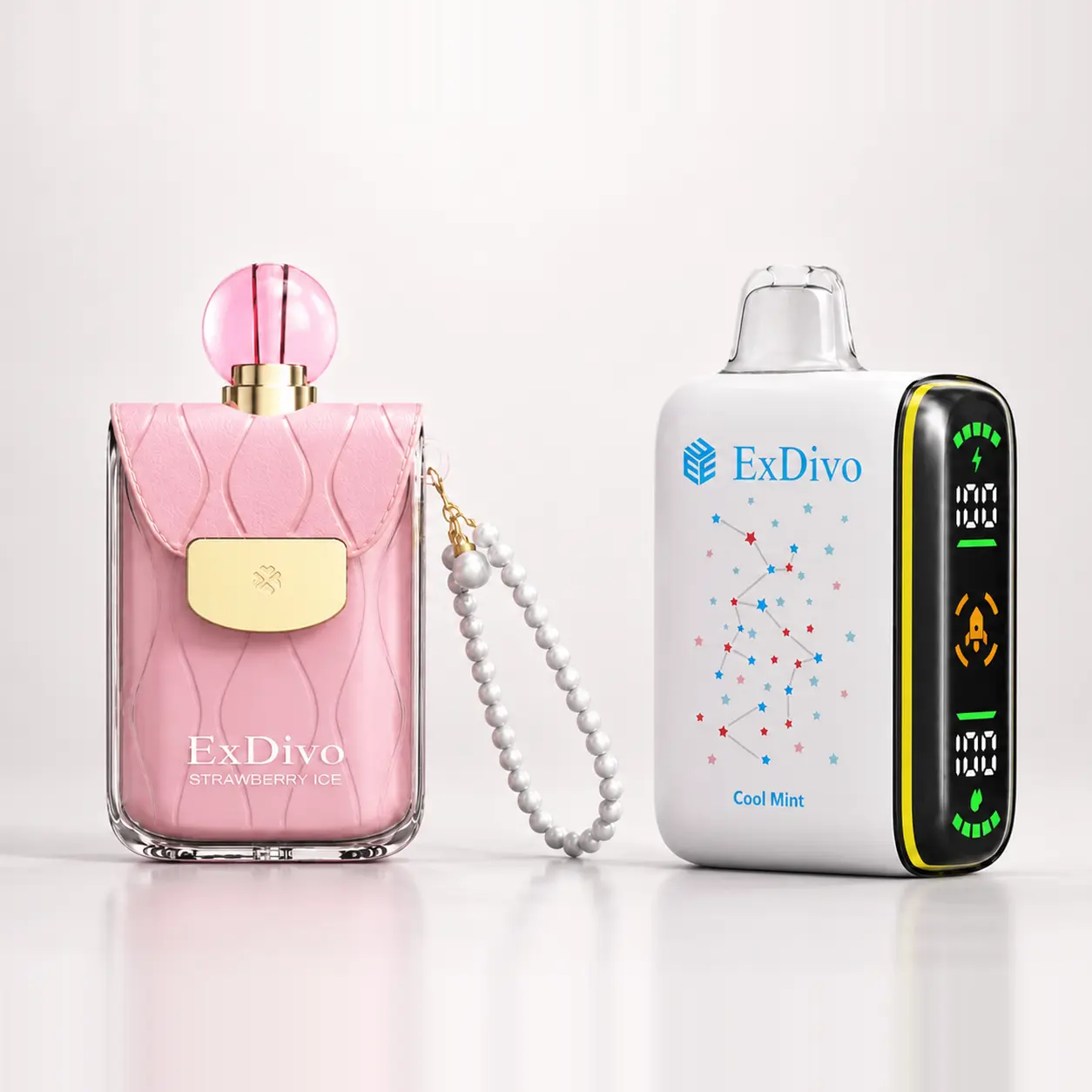 ExDivo FLORA 40K and INTERSTELLAR 35K disposable vapes side by side